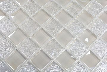 Mosani Mosaikfliesen Glasmosaik Crystal Mosaikfliesen weiß glänzend / 10 Matten