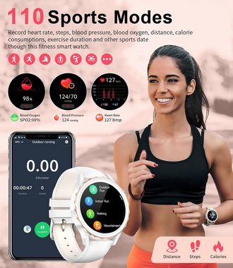 SIEMORL Damen mit Telefonfunktion Keramikgehäuse Smartwatch (1.32 Zoll, Android iOS), mit Menstruationszyklus Herzfrequenz Schlafmonitor Musikkontrolle