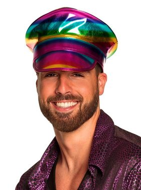 Boland Kostüm Kapitänsmütze Regenbogen metallic, Knallbunter Knallerhut für ausgelassene Partys!