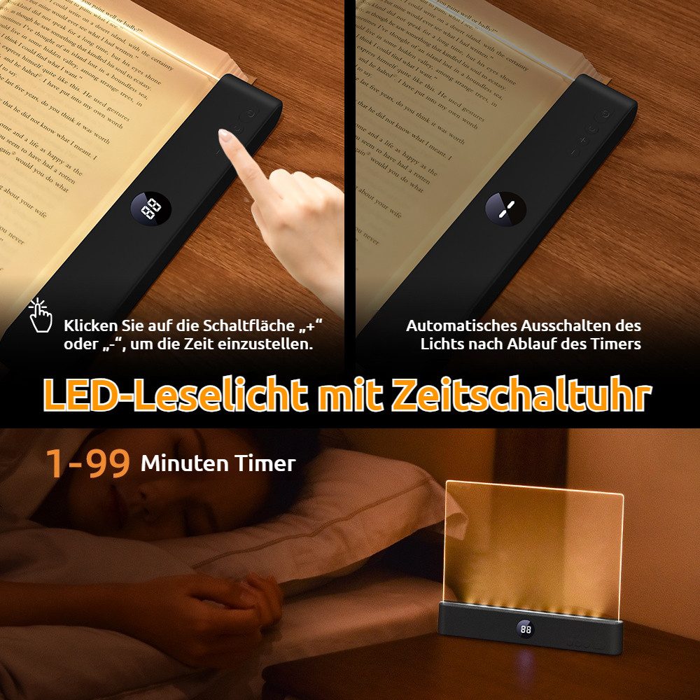 VIVIHEYDAY LED Leselampe Buch, 3 Lichtfarben Dimmbares LED Buchlampe mit Ti günstig online kaufen