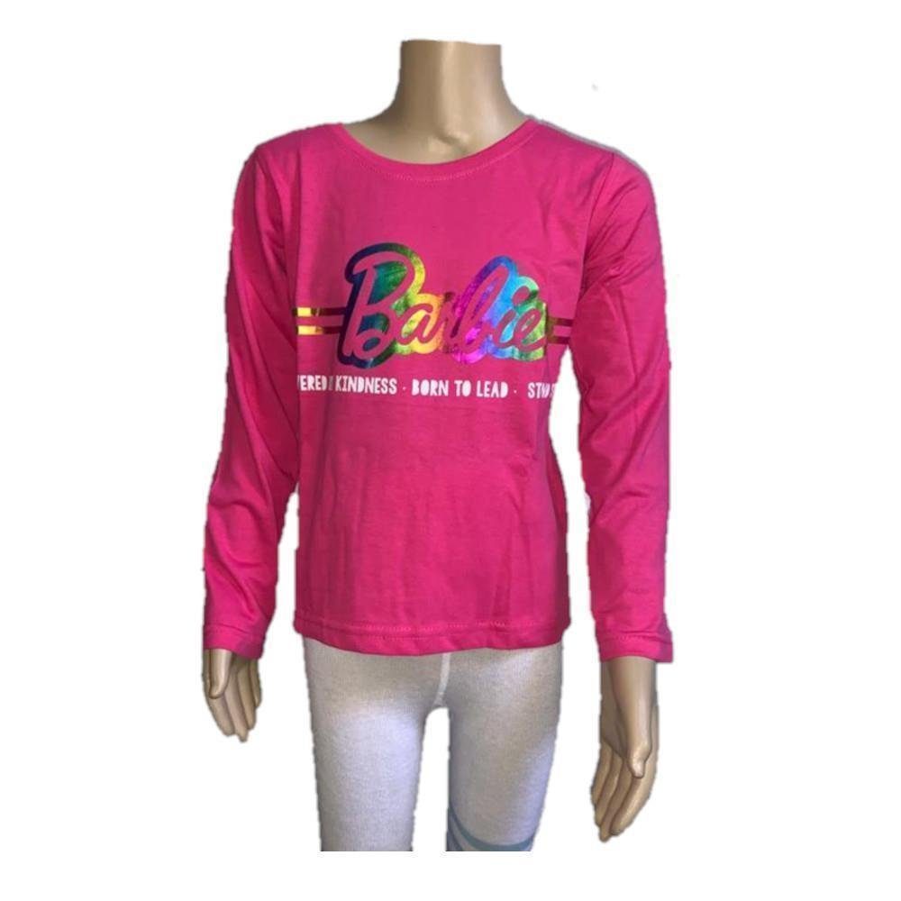 EplusM T-Shirt Langarm- Shirt, pink, mit farbigem Schriftzug "Barbie", Größen 104 | Barbie