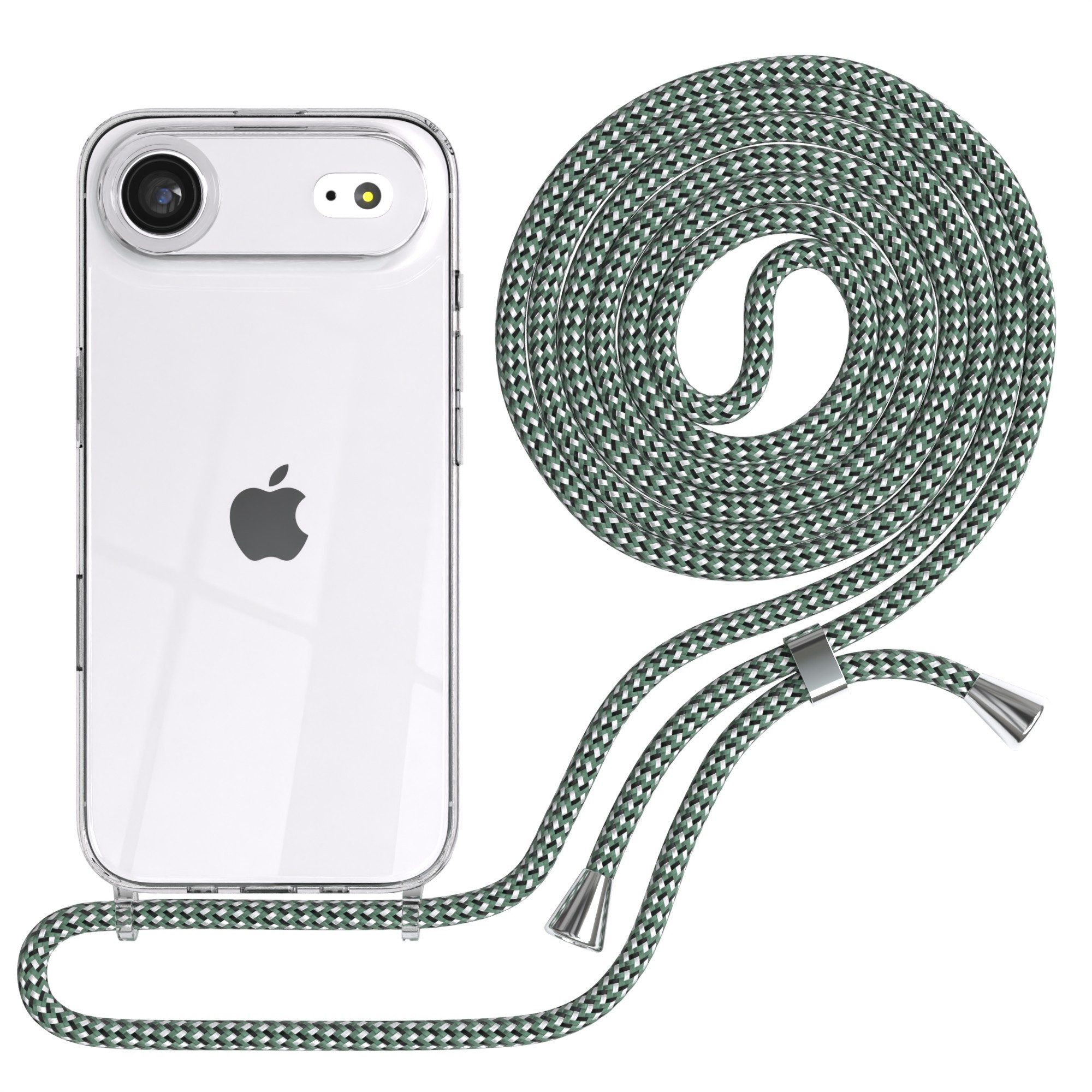 EAZY CASE Handykette Hülle mit Kette für Apple iPhone Air 6,5 Zoll, Kettenhülle zum Umhängen Tasche Cross Bag Handykordel Cover Grün Weiß