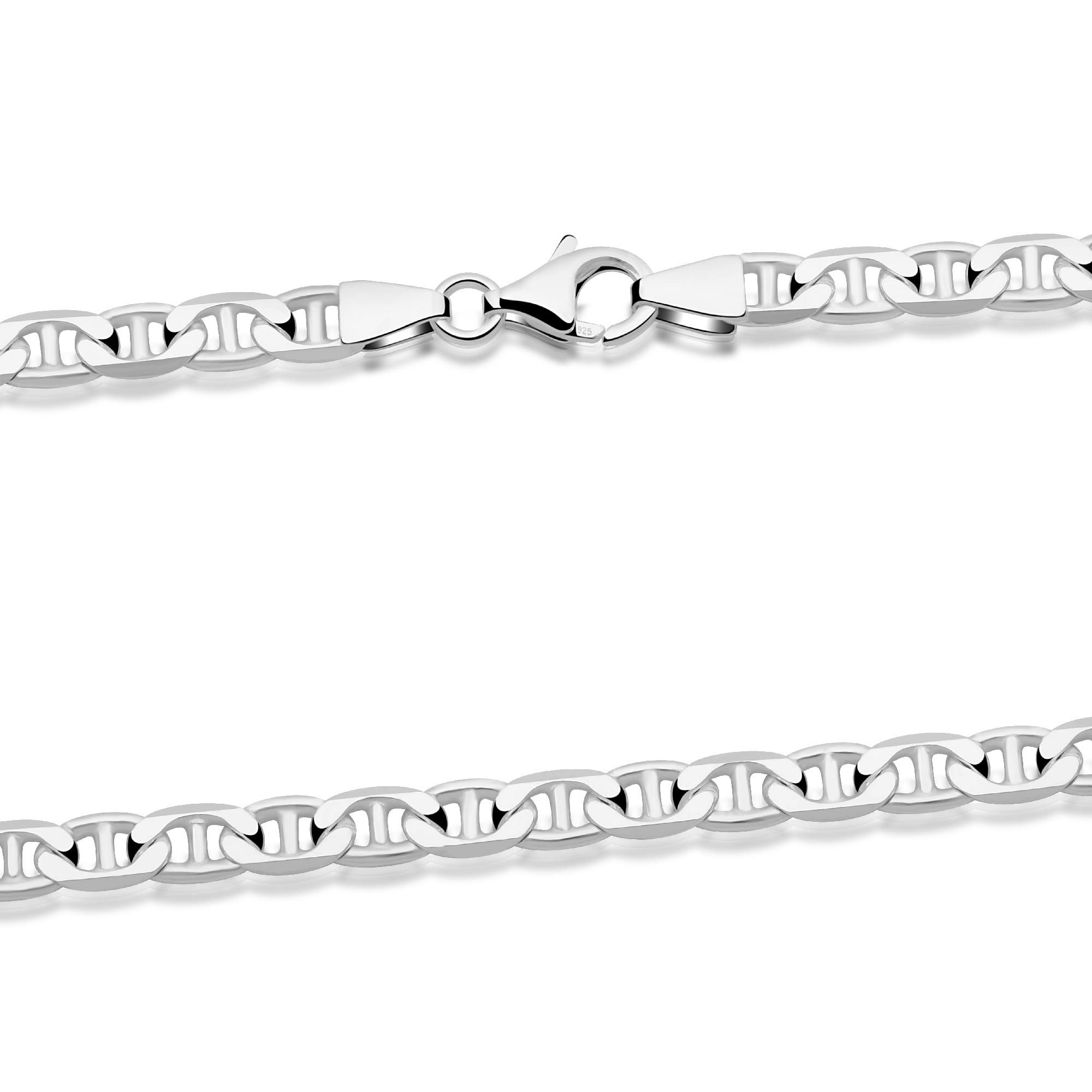 Tony Fein Silberkette Stegpanzerkette 4,5mm 925er Silber Massiv Diamantiert, Made in Italy