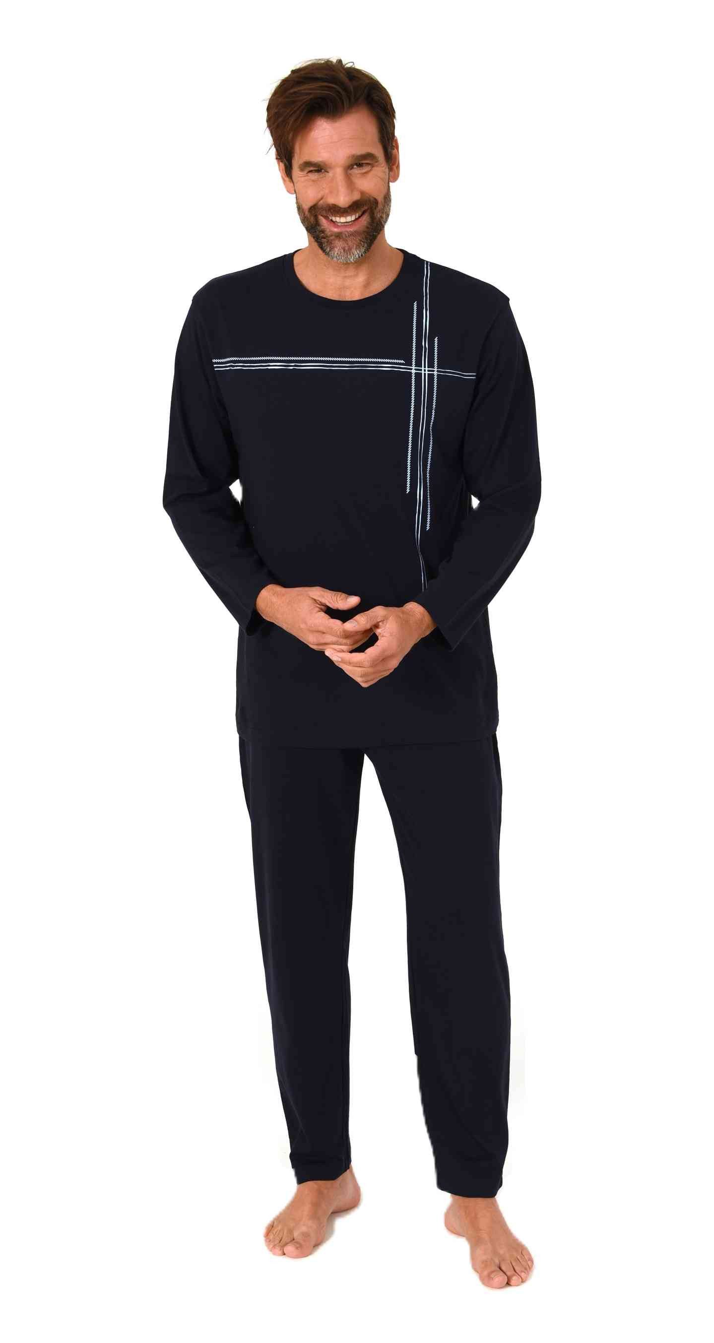 Normann Pyjama Normann Herren langarm Schlafanzug mit Frontprint in zeitloser Optik
