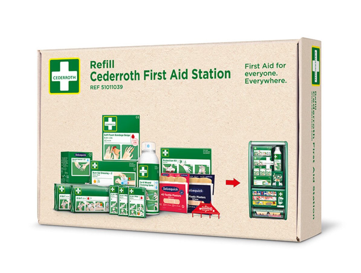Cederroth Erste-Hilfe-Set Cederroth First Aid Station, (Modulares Erste-Hilfe-Station Komplettset mit Nachfülloption, 1 St), Umfassende Erste-Hilfe-Anleitung