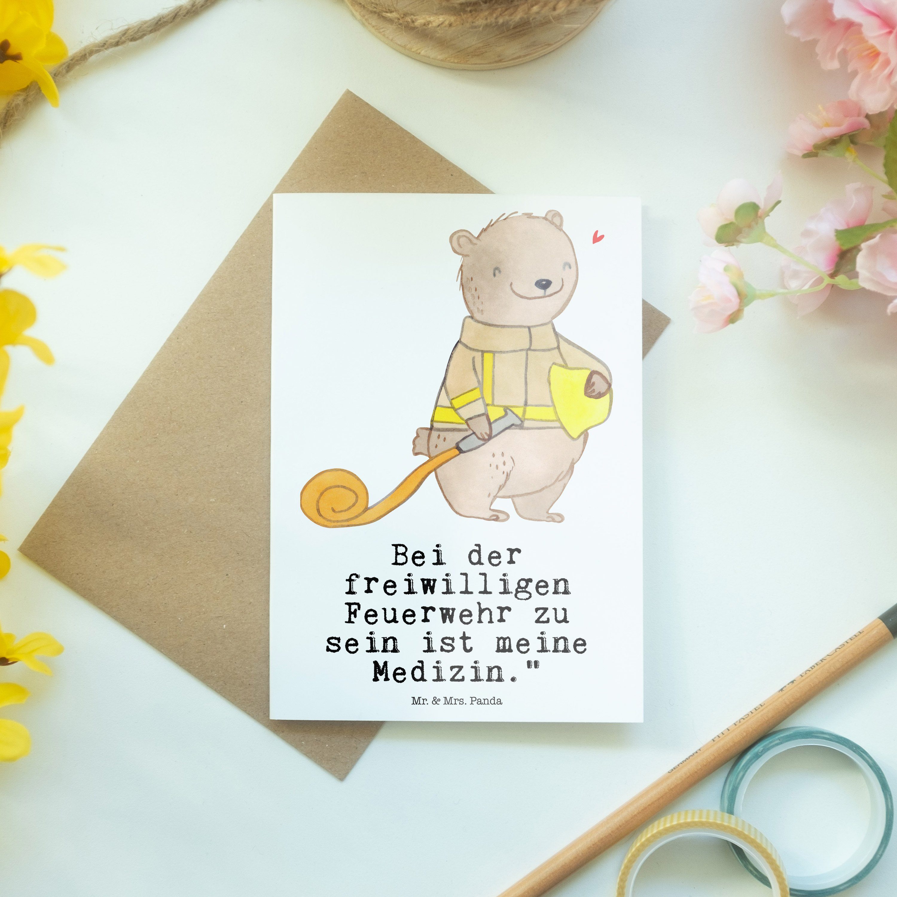 Geschenk, Mr. Dankeschön, Freiwillige Mrs. Panda - Feuerwehr & Grußkarte - Medizin Glüc Weiß Bär