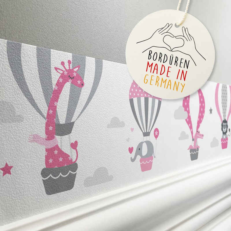 lovely label Bordüre »Heißluftballons rosa/grau - Wanddeko Kinderzimmer«, selbstklebend