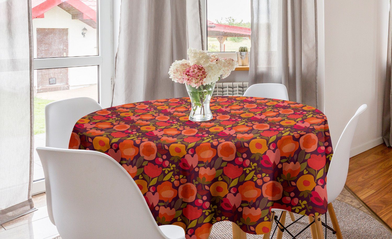 Abakuhaus Tischdecke Kreis Tischdecke Abdeckung für Esszimmer Küche Dekoration, Burnt orange Abstract Floral Doodle