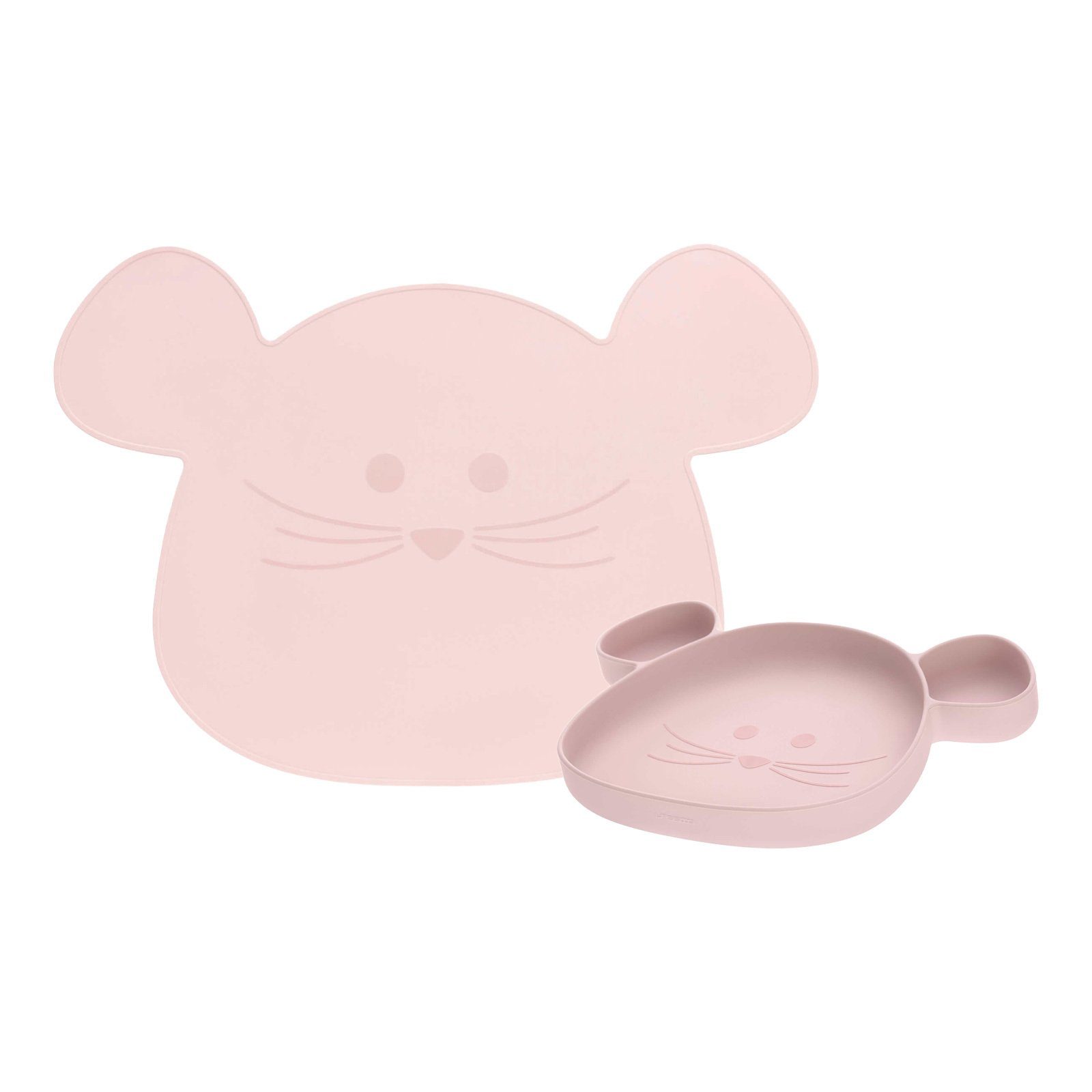 LÄSSIG Kindergeschirr-Set Little Chums Mouse Esslernteller und Platzset (2-tlg), Material-Mix rosa