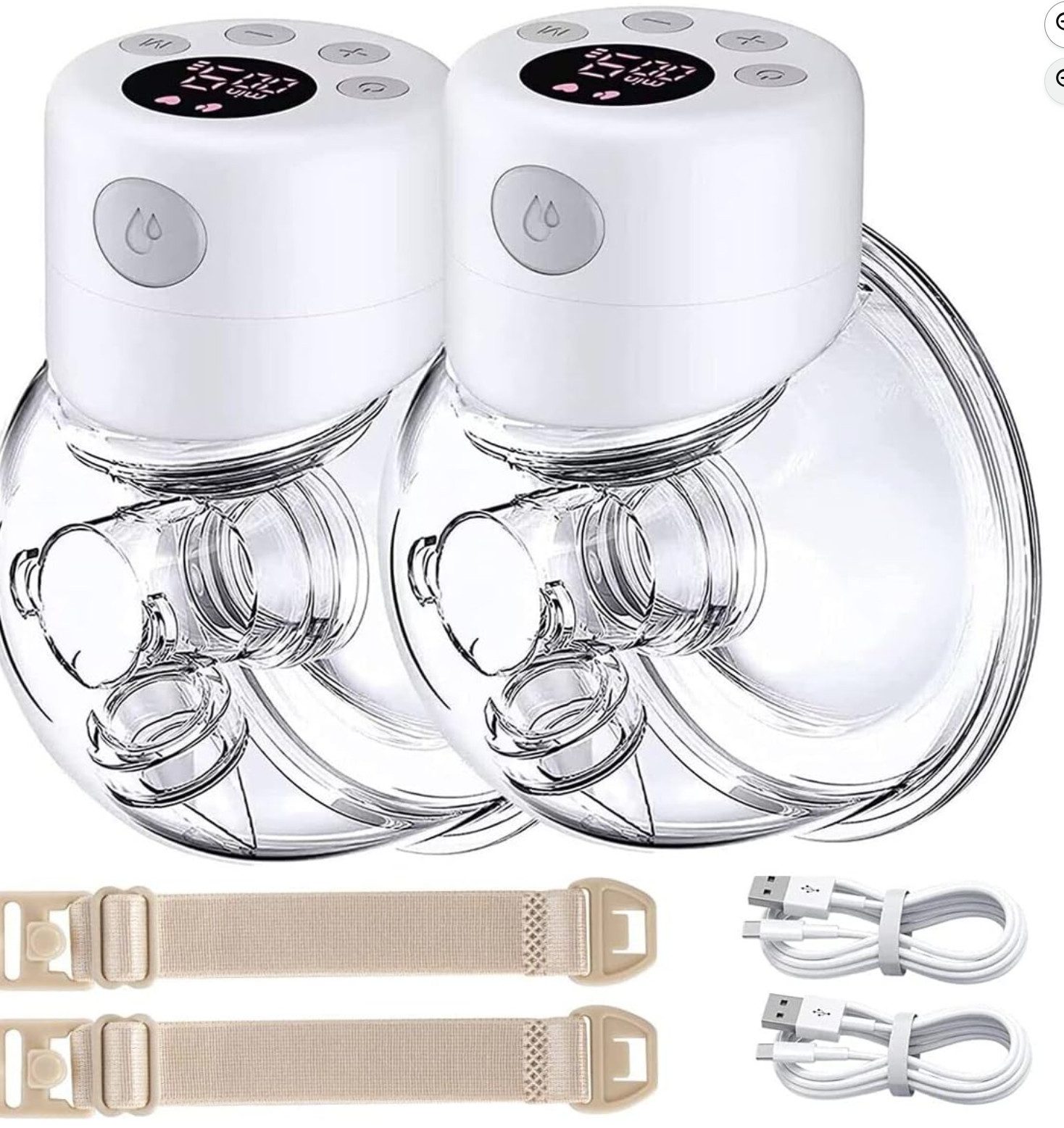 TSE Doppelmilchpumpe S12 Elektrische Hands Free Milchpumpe Doppel LCD 2 Modi Weiß, 2-tlg.