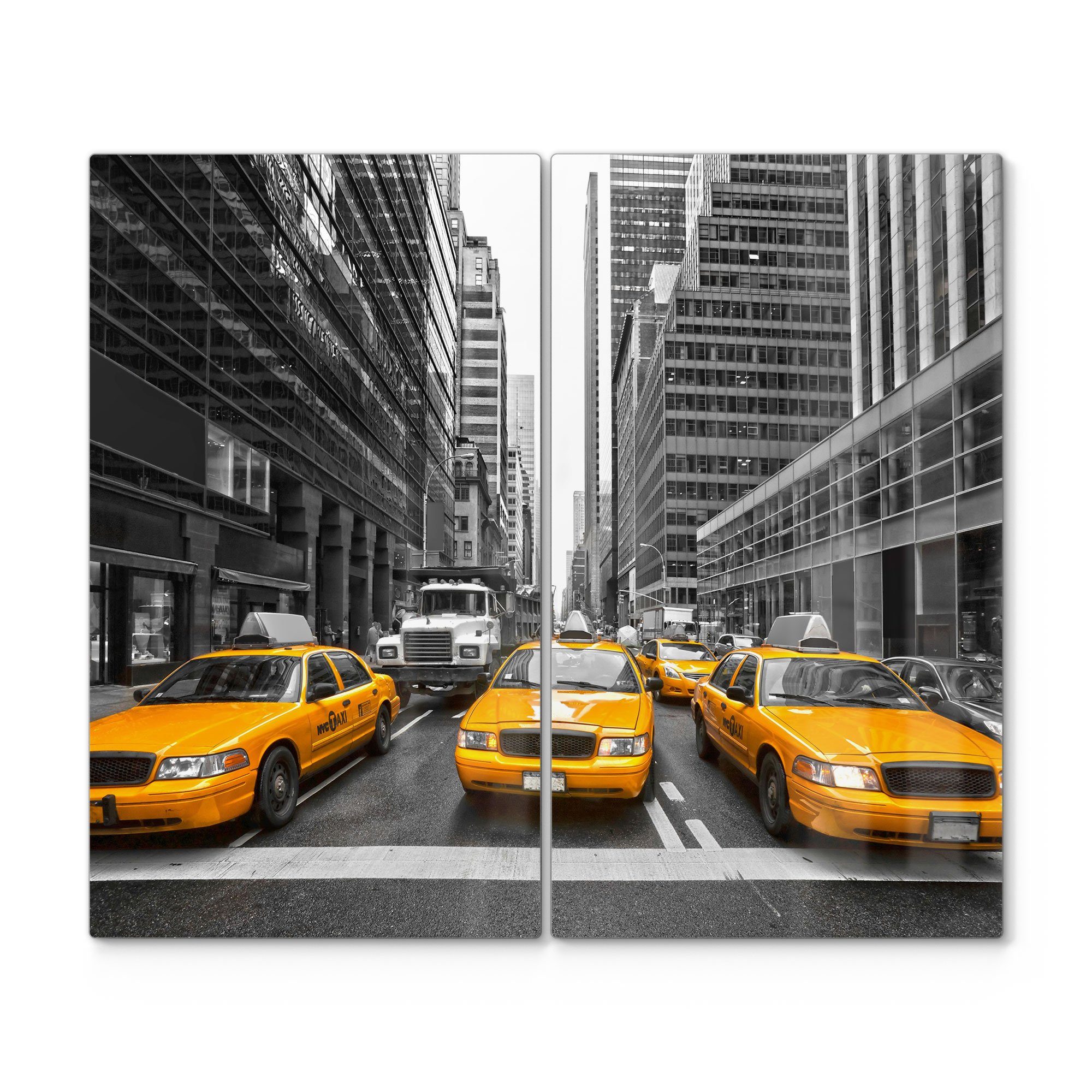 DEQORI Herdblende-/Abdeckplatte 'Gelbe Taxis in New York', Glas, (2 tlg), Glas Herdabdeckplatte Ceranfeld Herd