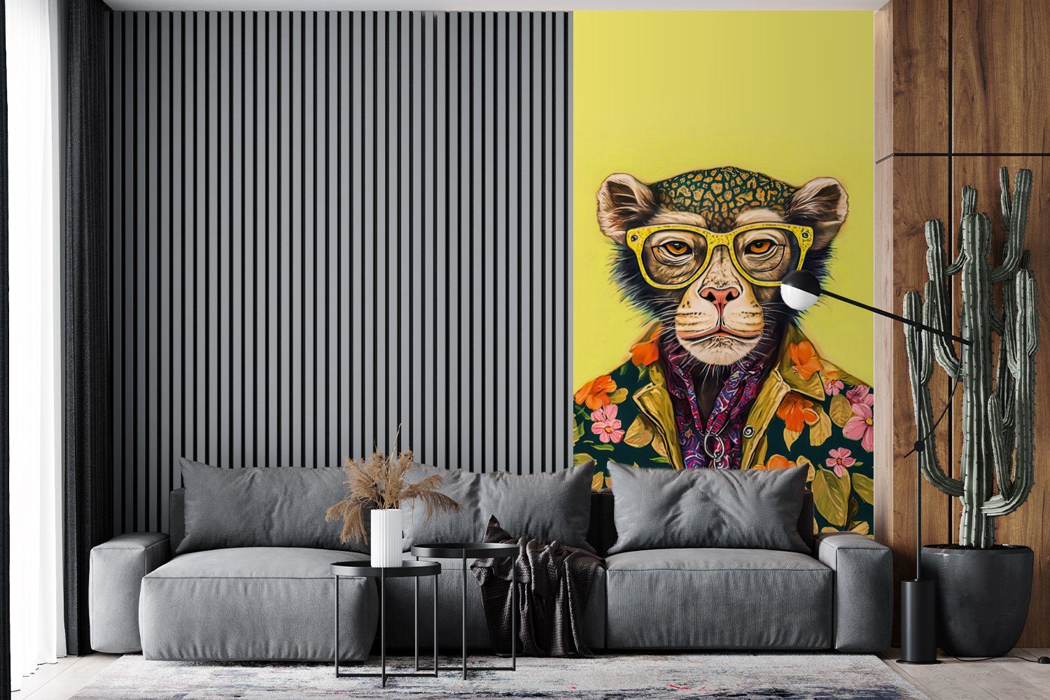 Vliestapete Tiere - - für St), Affe Matt, MuchoWow - bedruckt, Schlafzimmer (2 Küche, Brillen Wohnzimmer - Fototapete Blumen, Fototapete Design