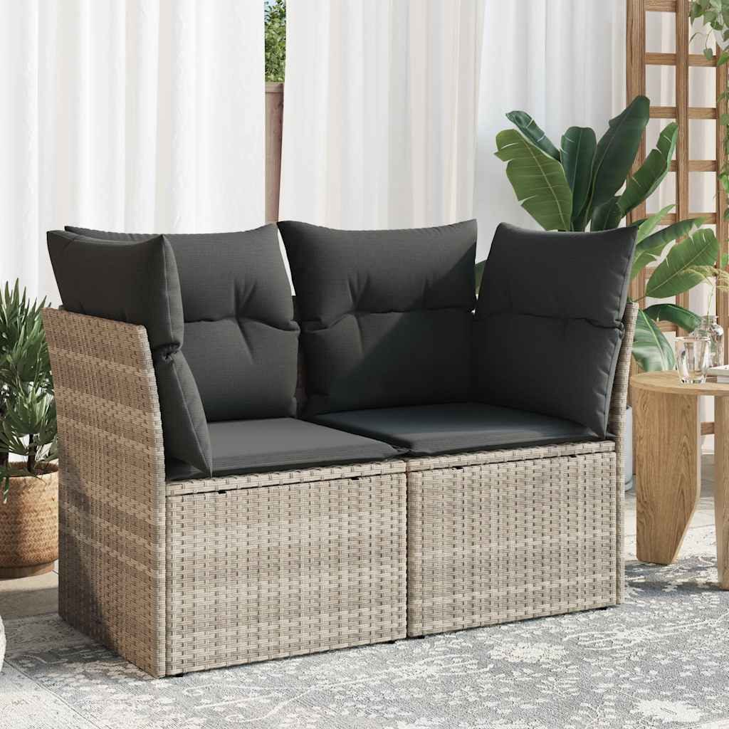 vidaXL Loungesofa Gartensofa mit Kissen 2-Sitzer Hellgrau Poly Rattan, 1 Teile – Bild 2 von 5