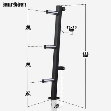 GORILLA SPORTS Hantelscheibenständer Hantelständer für Wand, 3x50 mm und 3x30 mm Stangen - Gewichteständer