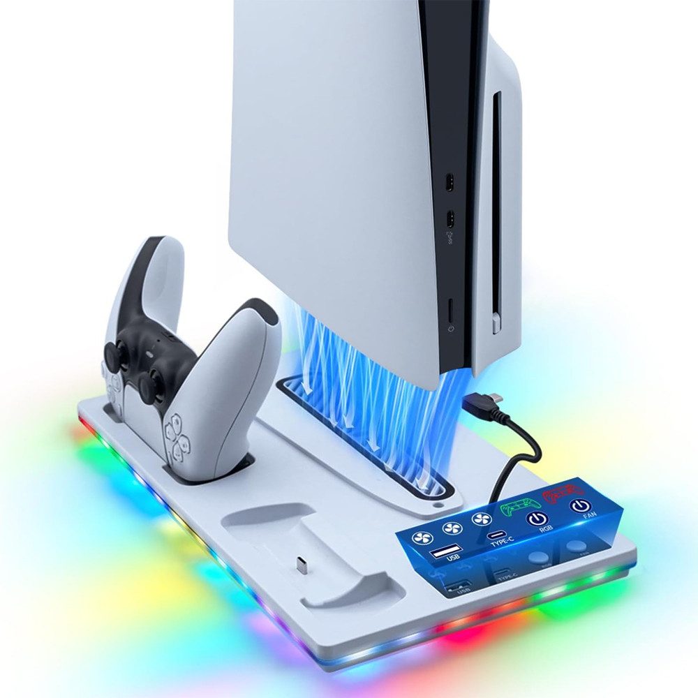 TUWENA Vertikale Standfuß mit Kühlung für PS5/Pro/Slim, mit 3 Stufen Lüfter Switch-Controller