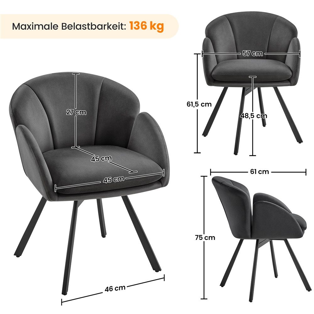 Yaheetech Esszimmerstuhl Polsterstuhl mit Schwenkbarem Sitz (4 St), 4er Loungesessel Schminkstuhl in Blütenblattform Metallbeinen – Bild 4 von 5