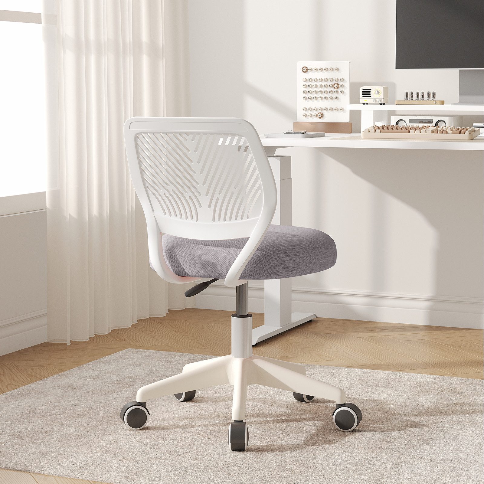 HDHNBA Drehstuhl höhenverstellbarer Rollhocker mit Rückenlehne, armlehnloser Bürostuhl (1 St), Ergonomischer kleiner Schreibtischstuhl für Home-Office