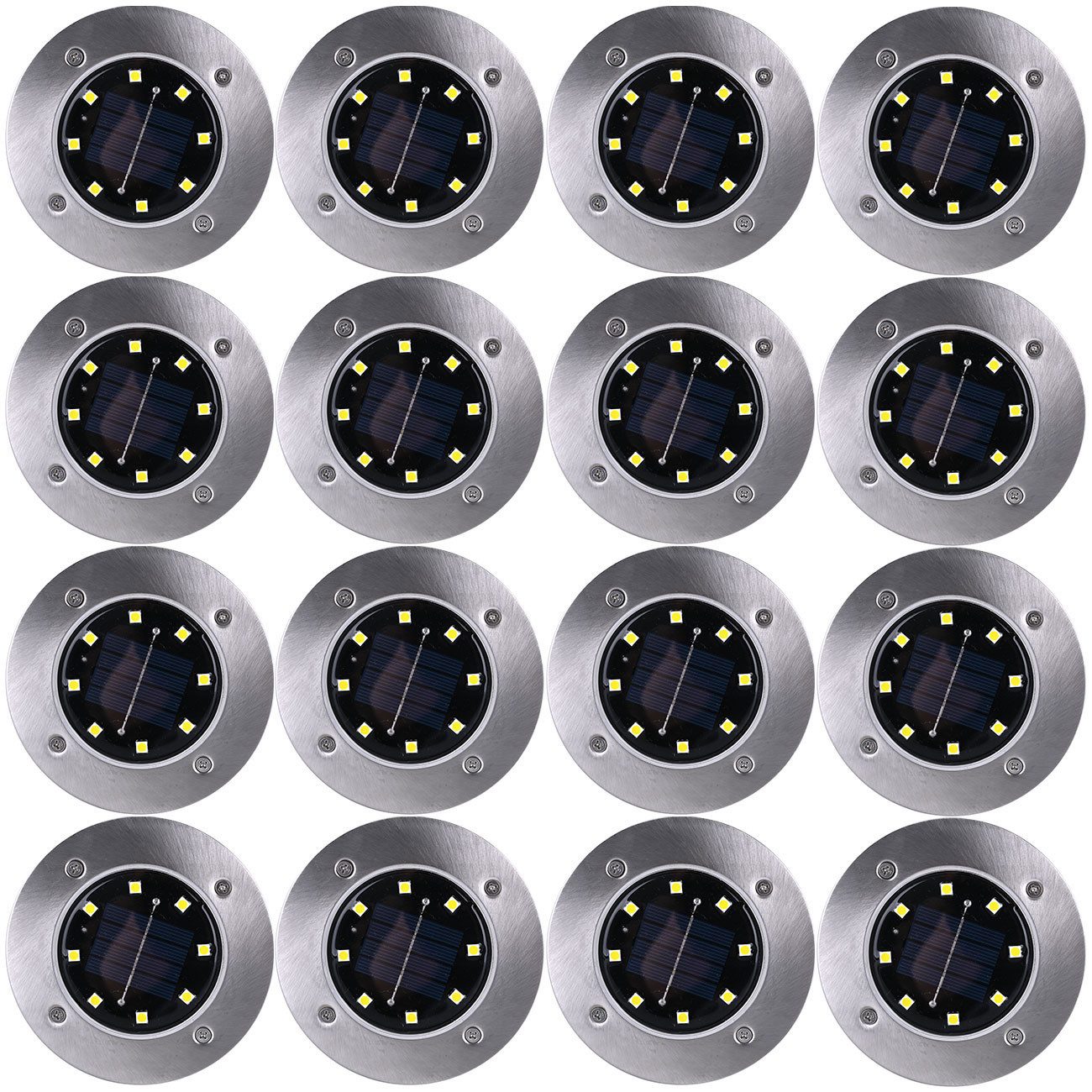 Casativo Gartenstrahler Solar-Bodenstrahler 200lm IP44 Erdspieß Garten-Außenleuchte Ø 11,5cm, LED fest integriert, 8-LEDs je Strahler, Wegleuchte, Dämmerungssensor & 6-8h Leuchtdauer