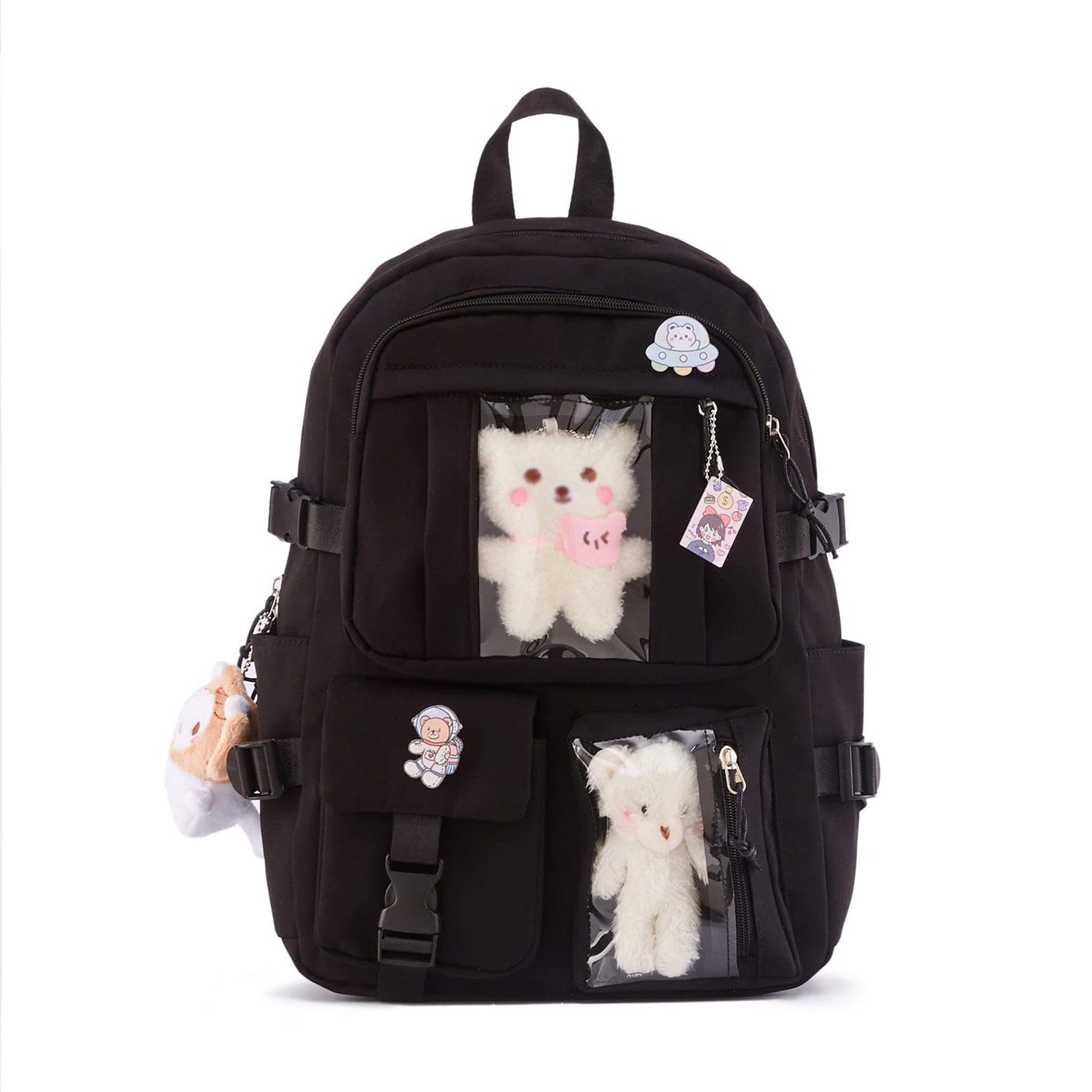 MAGICSHE Rucksack mit Zubehör niedlicher Rucksack für Schulmädchen Schwarz