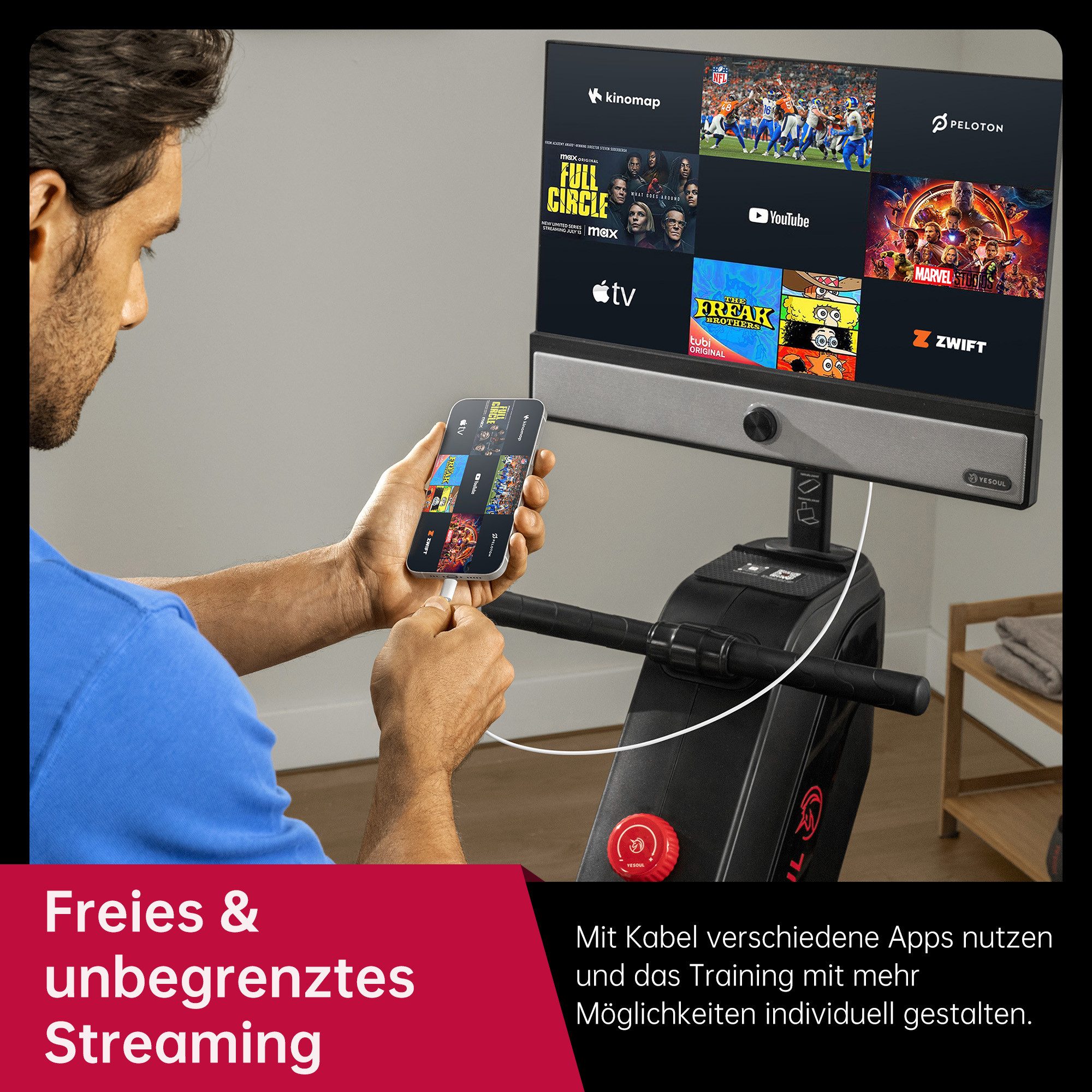 yesoul Rudergerät R1 Plus (mit 100 Widerstandsstufen, Rudermaschine), 21,5-Zoll-LED-FHD-Bildschirm, Klappbar, Kinomap&Zwift komp.