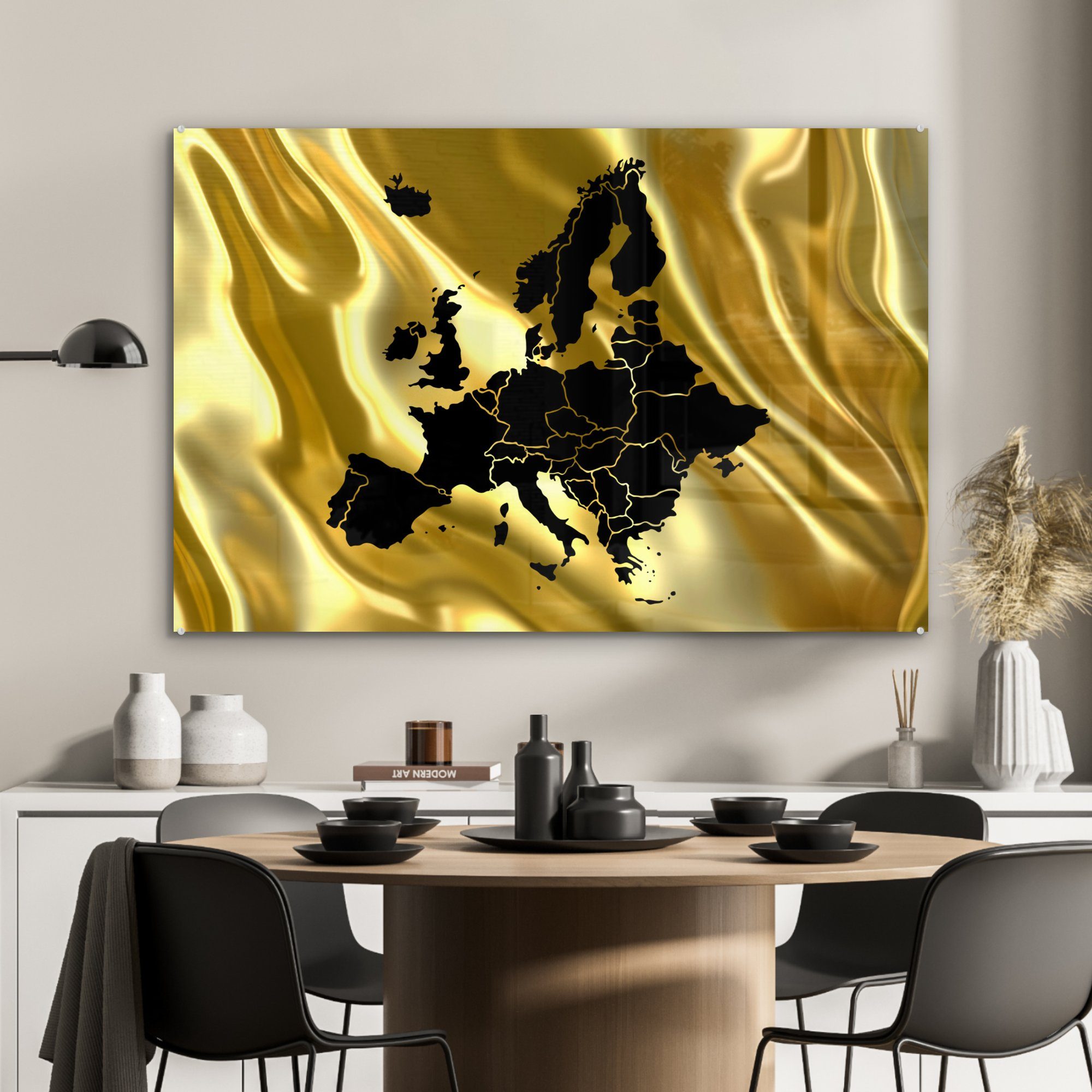 St), Karte und Acrylglasbilder & Acrylglasbild Gold, Schwarz (1 von Wohnzimmer Schlafzimmer MuchoWow Europa -