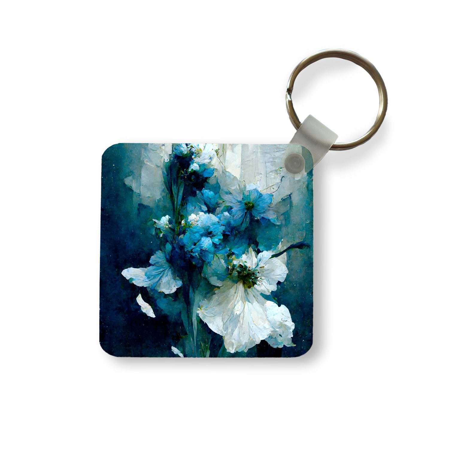 MuchoWow Schlüsselanhänger Blumen - Blumenstrauß - Farbe - Blau, Quadratisch, Accessoire Auto / Haus / Rucksack / Handtasche, 5x5 cm
