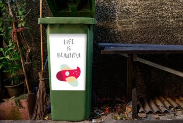 MuchoWow Wandsticker Illustration eines Flugzeugs mit dem Zitat "Das Leben ist schön". (1 St), Mülleimer-aufkleber, Mülltonne, Sticker, Container, Abfalbehälter