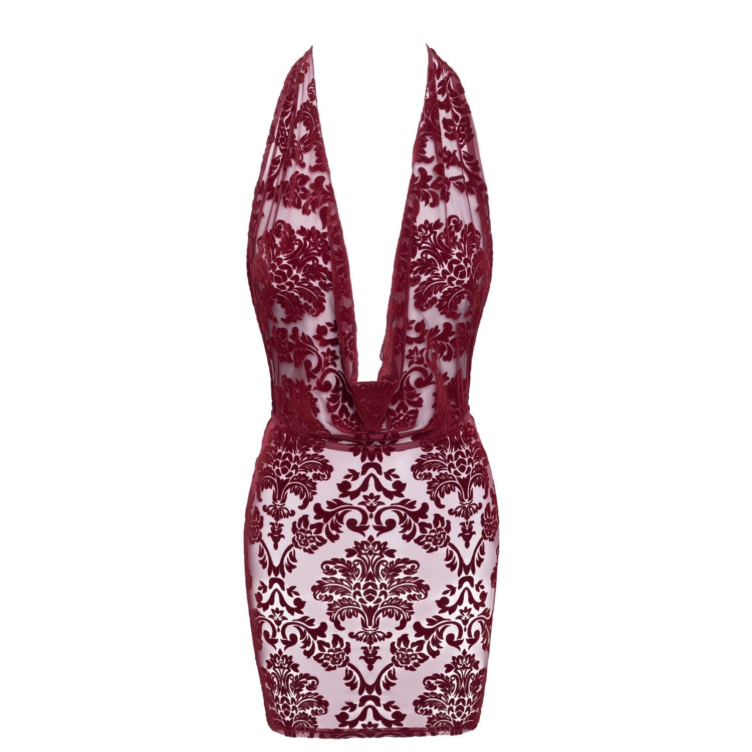 Noir Handmade Minikleid Minikleid Kink Royal mit Wasserfallausschnitt F385 dark red