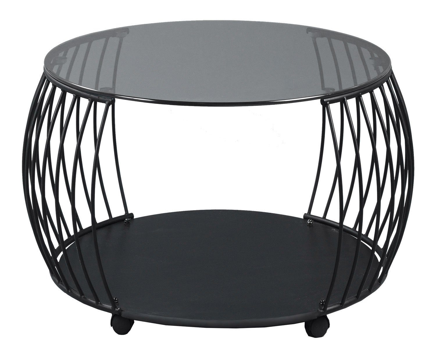 Couchtisch SHANGHAI, Ø 60 cm, Grauglas, mit Rollen