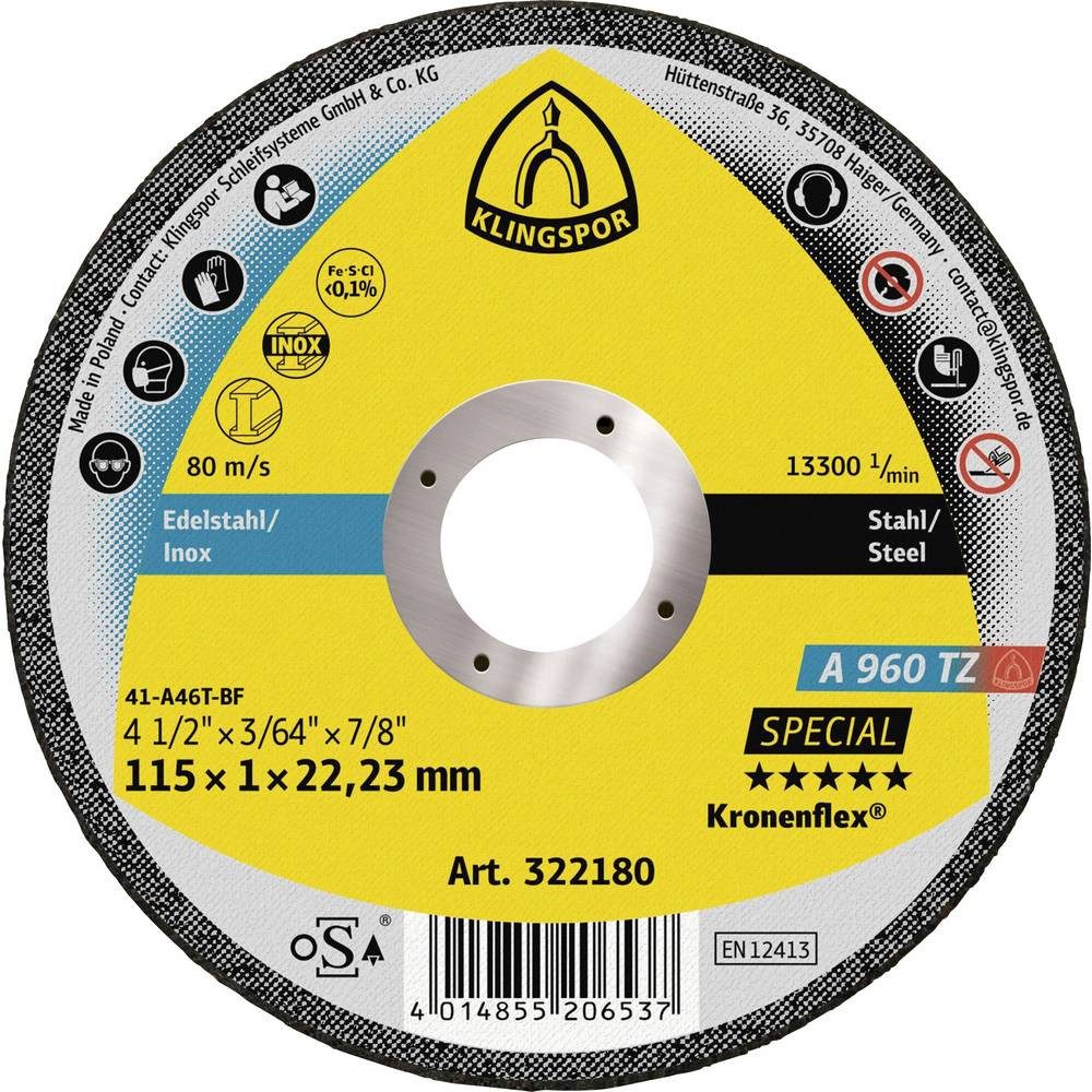 Klingspor Trennscheibe Trennscheibe A 960 TZ Special D125x1mm ger.INOX Bohr.22.23mm 322181