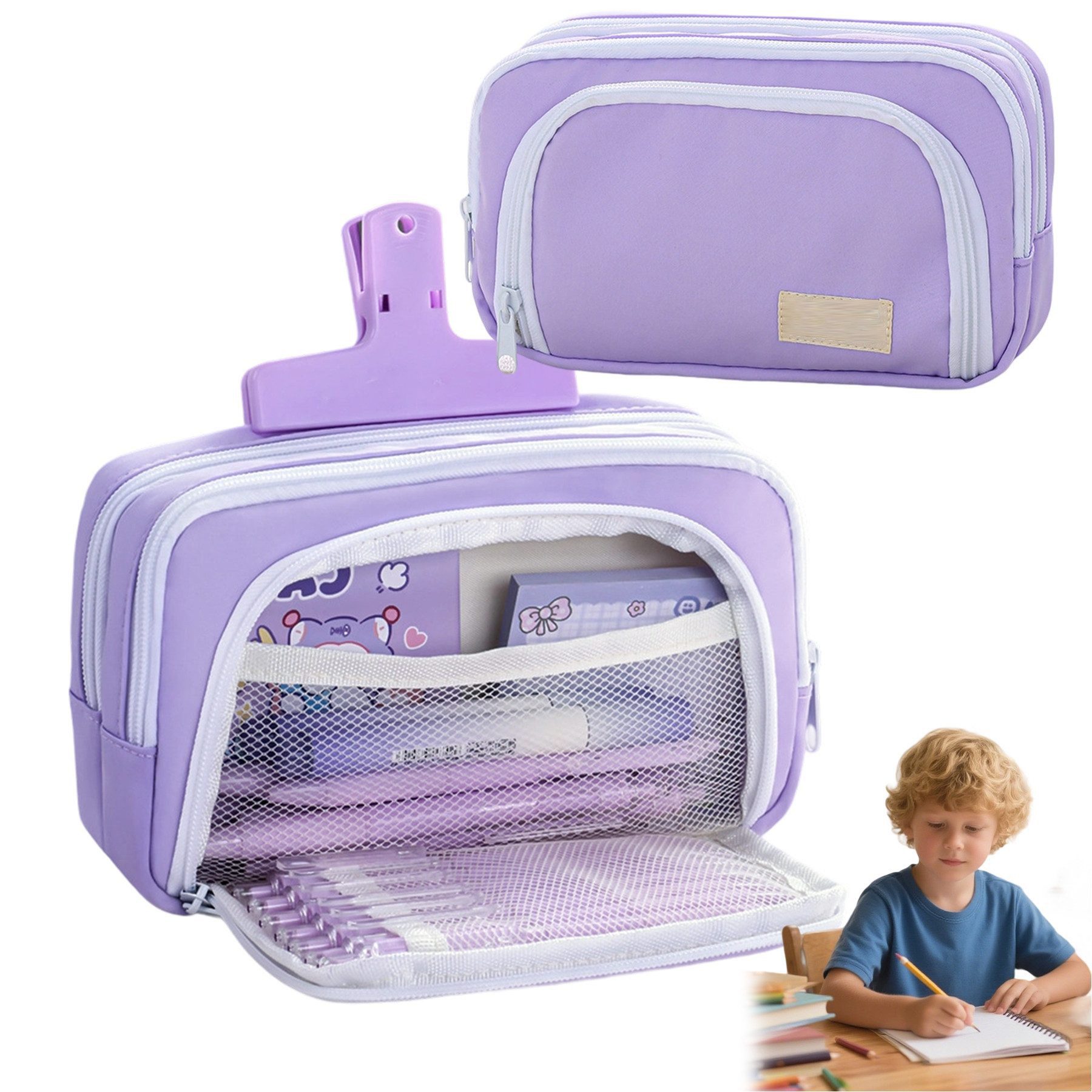 Mutig Federmäppchen Große Kapazität Mäppchen, Tragbare Federmappe Bleistifttasche, (Handheld Stiftetasche, 3 Fach Etui, Multifunktional Bleistifte Halter, Pencil Case mit Reißverschluss), für Schule Büro Student