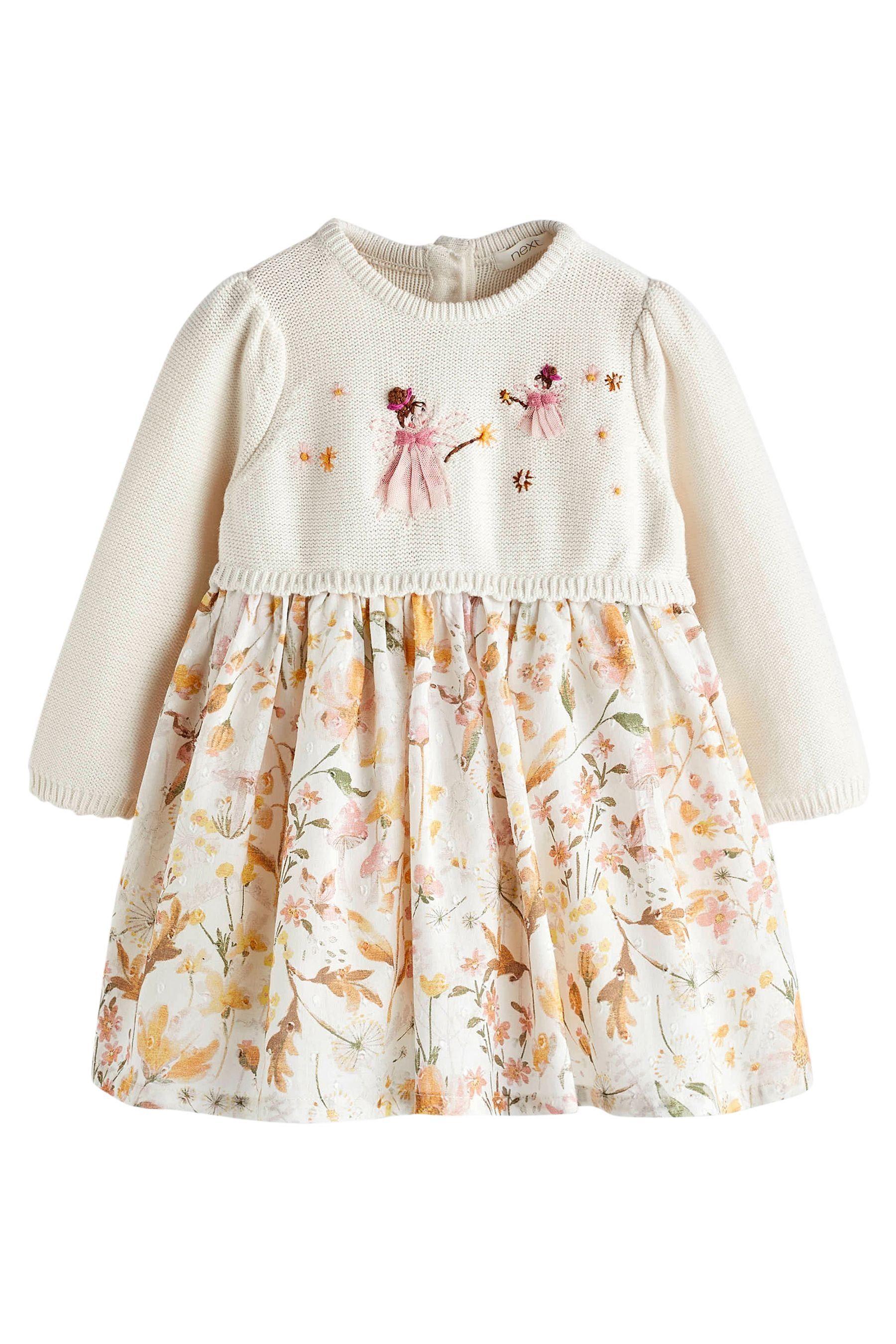 Next Strickkleid Baby-Kleid mit Häschen-Stickerei (1-tlg) Cream Floral
