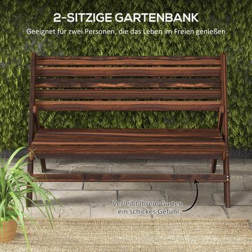 Outsunny Bank Gartenbank, 2-Sitzer Sitzbank mit Rückenlehne (Parkbank, 1-St., Holzbank), für Garten, Balkon, Verkohlt, 122 x 63 x 83 cm