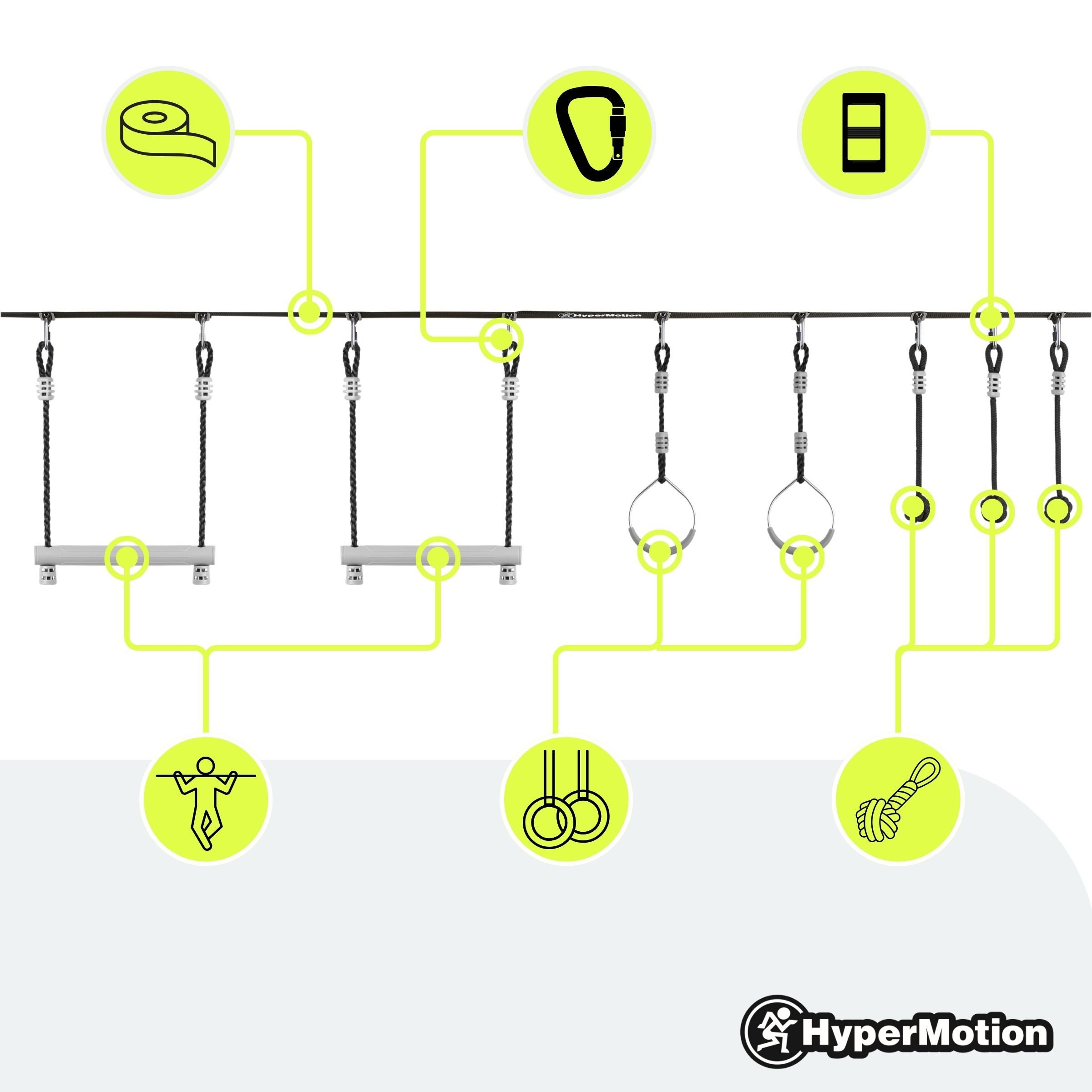 HyperMotion Slackline Ninja Slackline-Set für Kinder – Mit 7 Hindernissen & Tasche