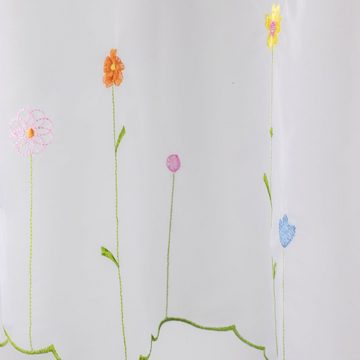 Scheibengardine Küchengardine Kinderzimmergardine Scheibengardine Stickerei 2503 40 Weiß Grün Bunt 48x140 cm, EXPERIENCE, Schlaufen (1 St), halbtransparent, Voile, mit 10 Schlaufen