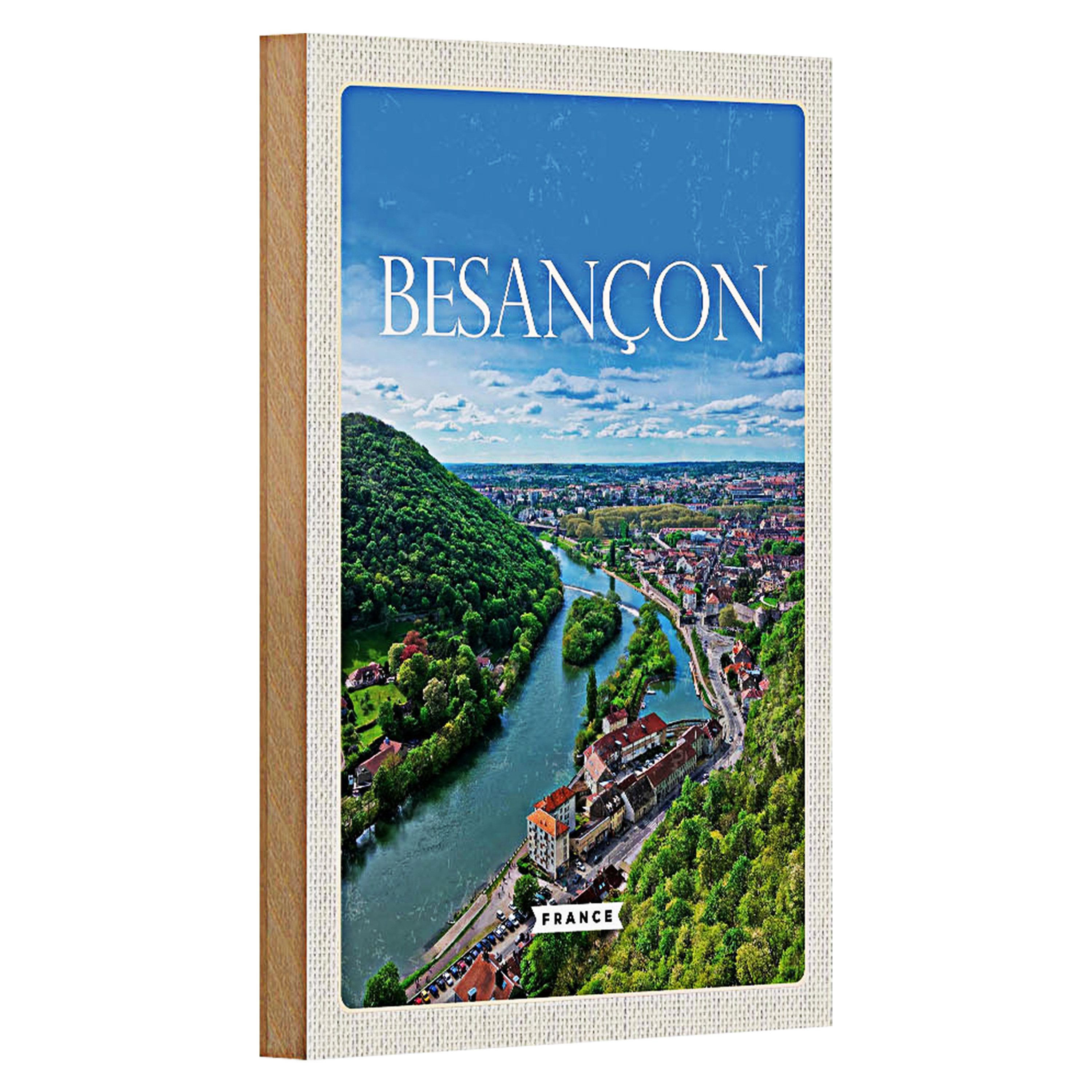 Roomando Holzbild Reise 12x18cm Retro Besançon France Panoramablick