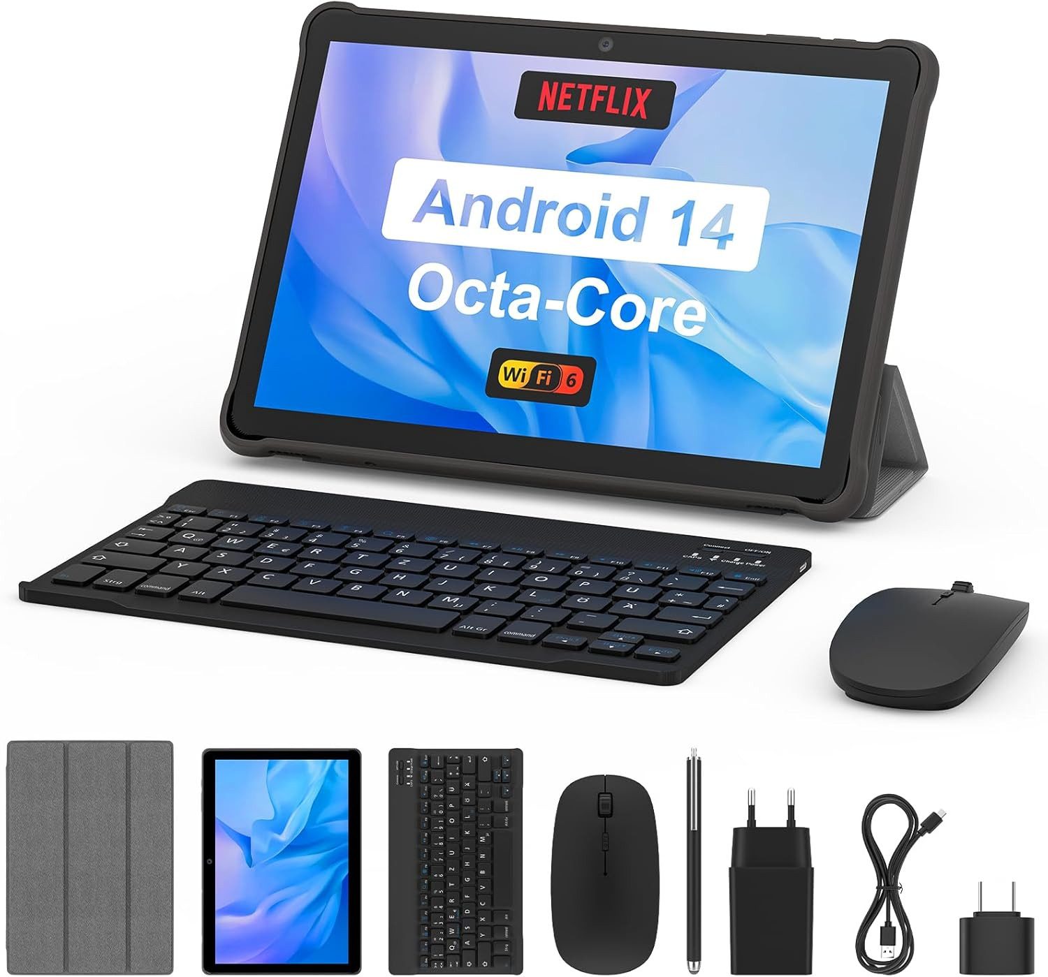 AWOW Tablet 10 Zoll mit Tastatur,Android 14, 8GB+64GB Tablet (10.1", 64 GB)