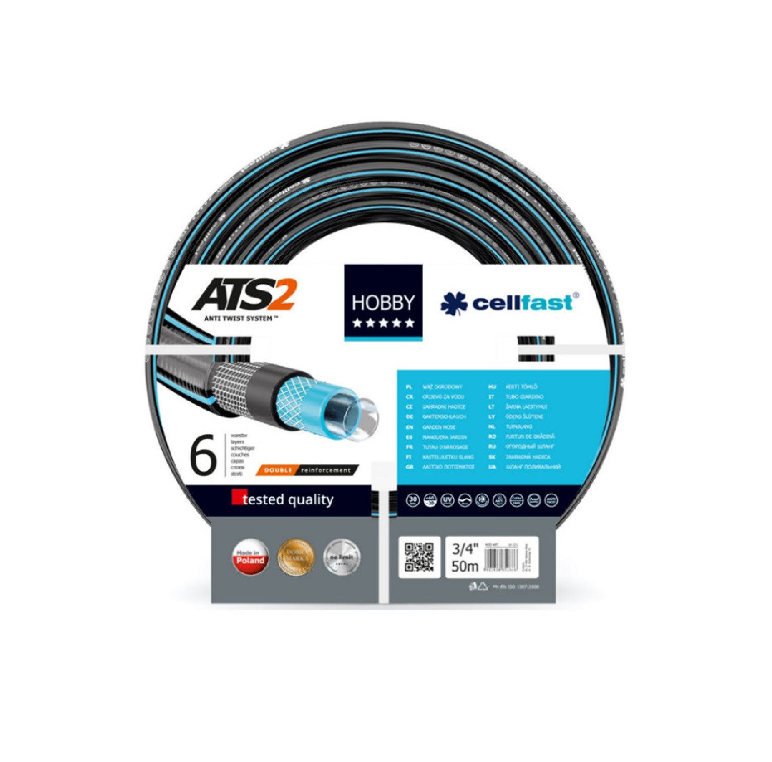 Cellfast Gartenschlauch 16-221 Hobby 6-lagiger Gartenschlauch ATS2 3/4" 50m