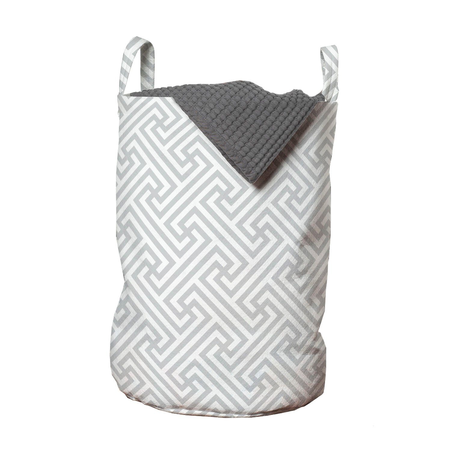 Abakuhaus Wäschesäckchen Wäschekorb mit Griffen Kordelzugverschluss für Waschsalons, Grau und Weiß Labyrinth Grid