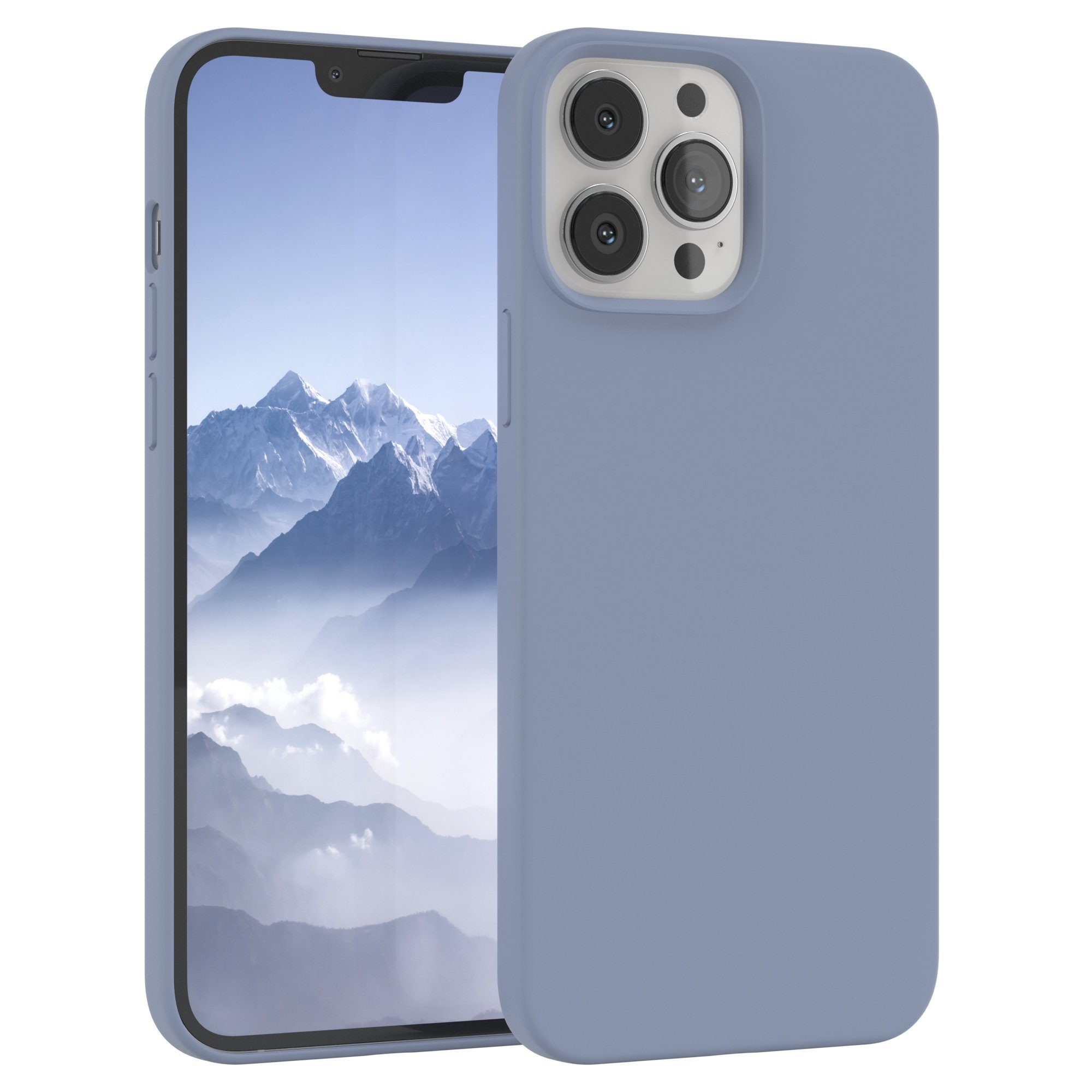 EAZY CASE Handyhülle Premium Silikon Case für Apple iPhone 13 Pro Max 6,7 Zoll, Hülle mit Kameraschutz Bumper Case stoßfest Handy Softcase Eis Blau
