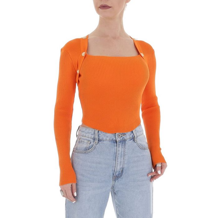 Ital-Design Strickpullover Damen Freizeit Knopfleiste Stretch Strickpullover in Orange