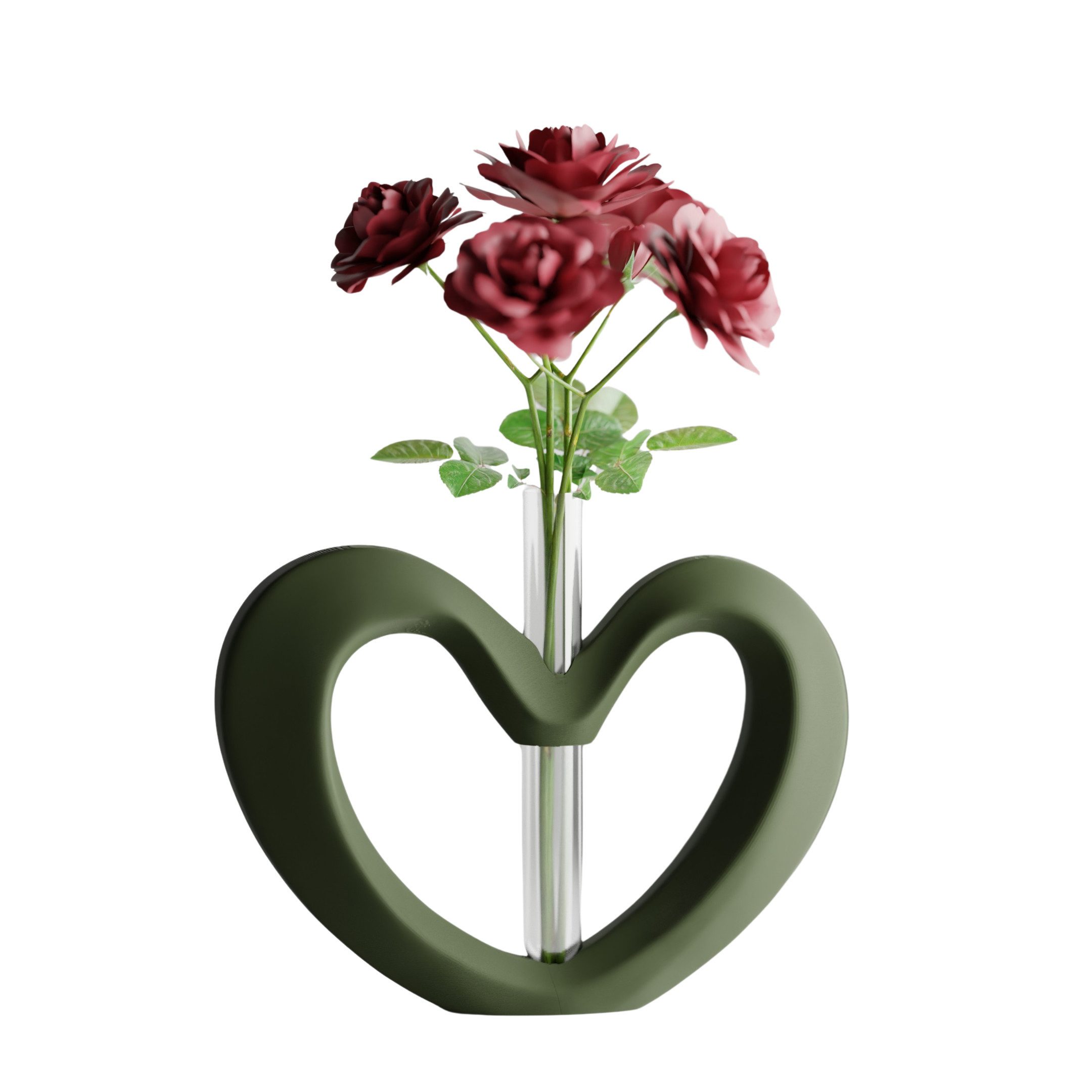 Shapes - Decorations Dekovase Herzvase, Deko in Herzform mit Glasröhrchen, Valentinstag Geschenk, Glasröhrchen für einzelne Blume