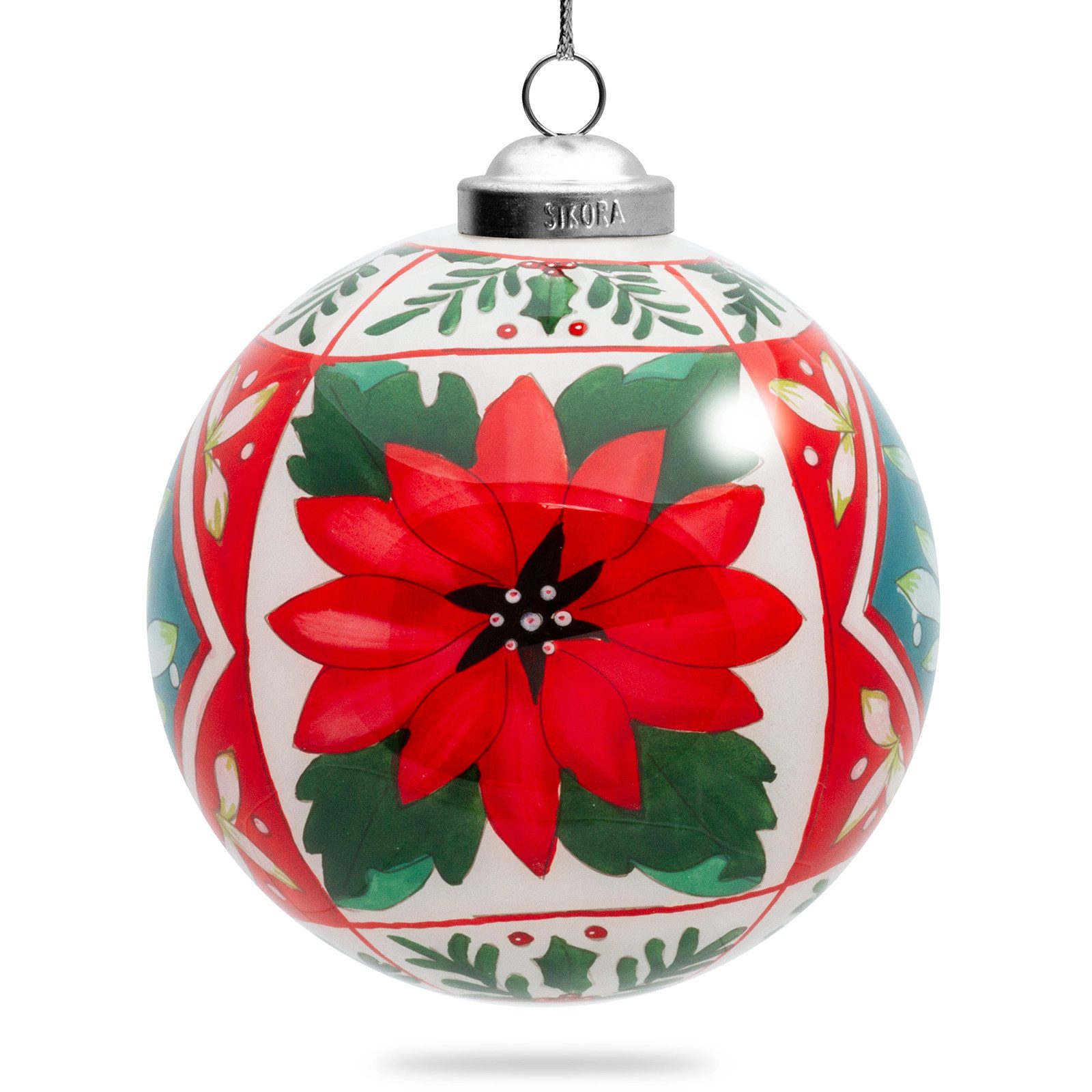 SIKORA Christbaumschmuck K10-19 Weihnachtsstern Blüte Weihnachtskugel Innenglasmalerei D: 10 cm