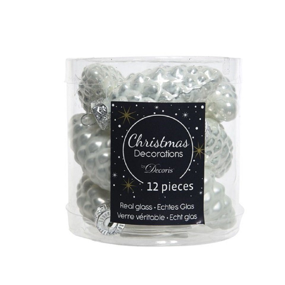 Christbaumschmuck Christbaumschmuck Zapfen Glas Ø 2,5 cm Länge 6 cm 12 Stück winterweiss