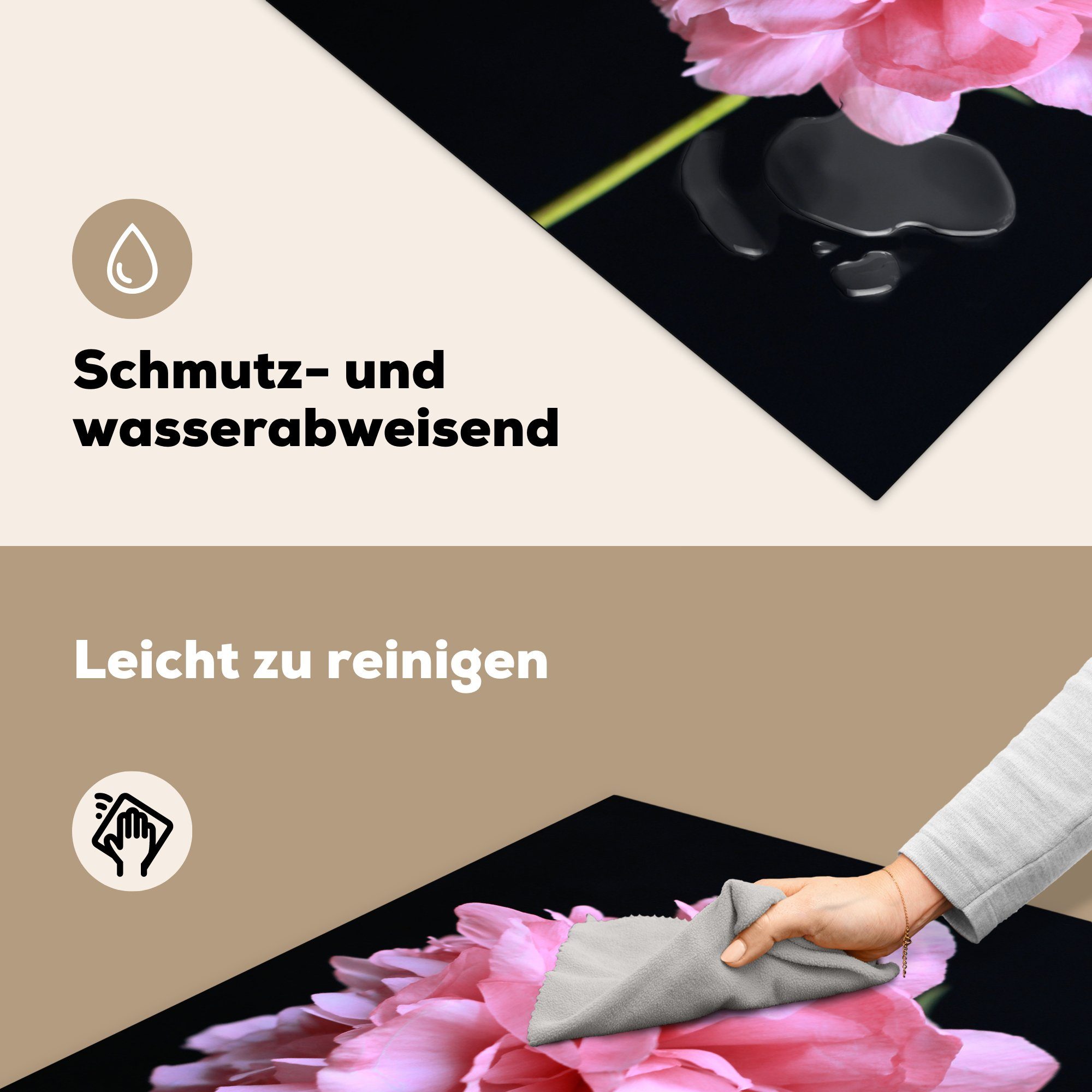 Pfingstrose cm, Ceranfeldabdeckung, Blüte, Herdblende-/Abdeckplatte Arbeitsplatte in tlg), MuchoWow (1 küche 78x78 Vinyl, Rosa für