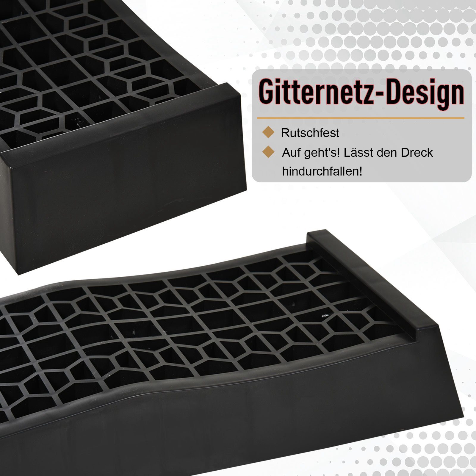 HOMCOM Auffahrrampe Schwellenrampe Bordsteinrampe 2-teiliges Set 3T (Bordsteinrampe, 2-St., Gummirampen), PP Schwarz 70 x 19.5 x 7.8 cm – Bild 5 von 5