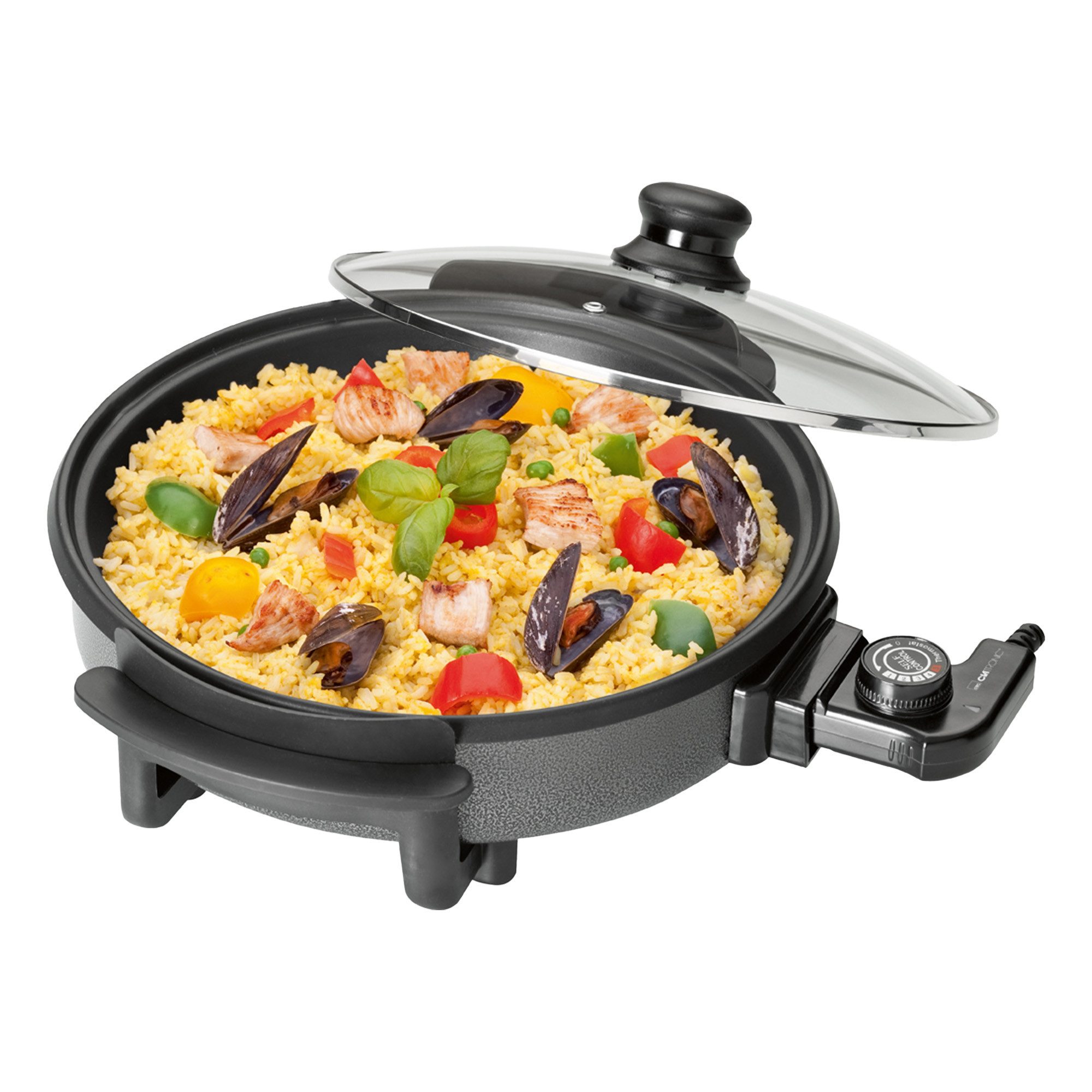 CLATRONIC Elektrische Partypfanne PP 3401, Multifunktionspfanne, Inkl. Glasdeckel