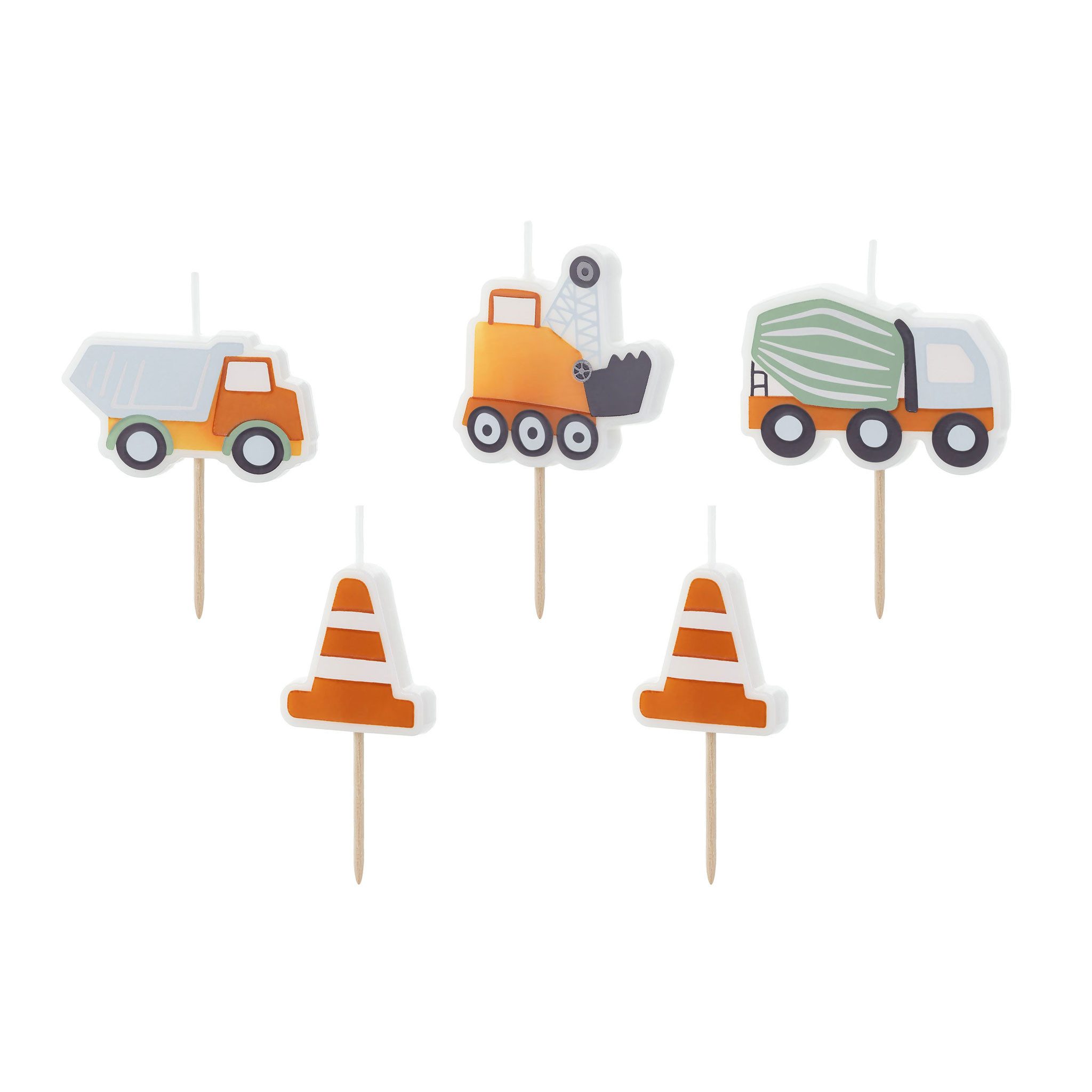 partydeco Geburtstagskerze, Geburtstagskerzen Baustelle 3-4,5cm Weiß / Orange 5er Set