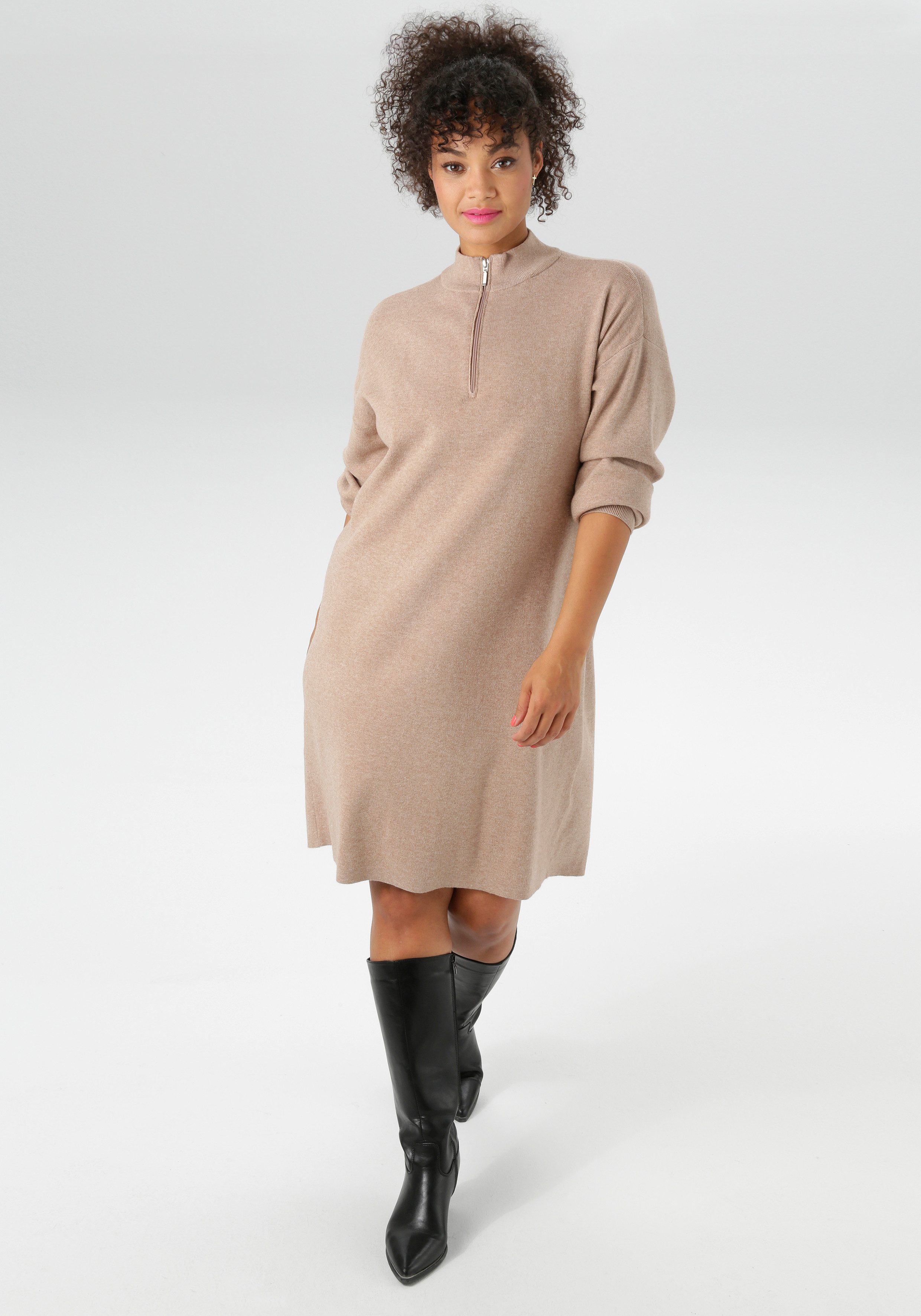 Aniston PLUS Strickkleid mit Stehkragen und Reißverschluss günstig online kaufen