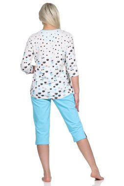 Normann Pyjama Damen kurzarm Capri Schlafanzug in Tupfen Optik - auch in Übergrößen